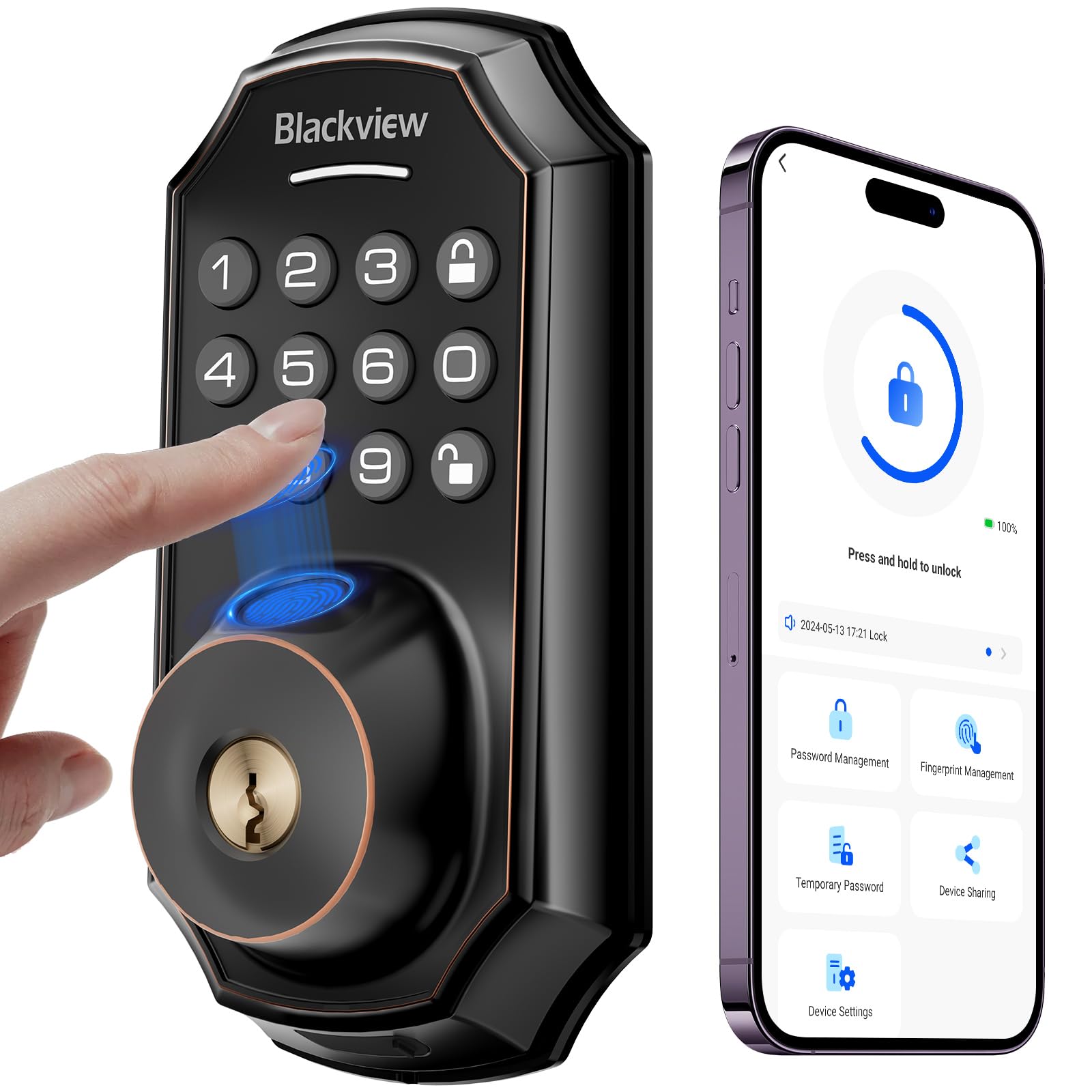 Smart Keyless Entry Door Lock - Fingerprint & Bluetooth Deadbolt with Lever Handle, App Control, Auto Lock & One-Time Code - Zinc Alloy Front Door Security for Homes & Apartments | Ideal for Modern Smart Homes & Vacation Rentals
