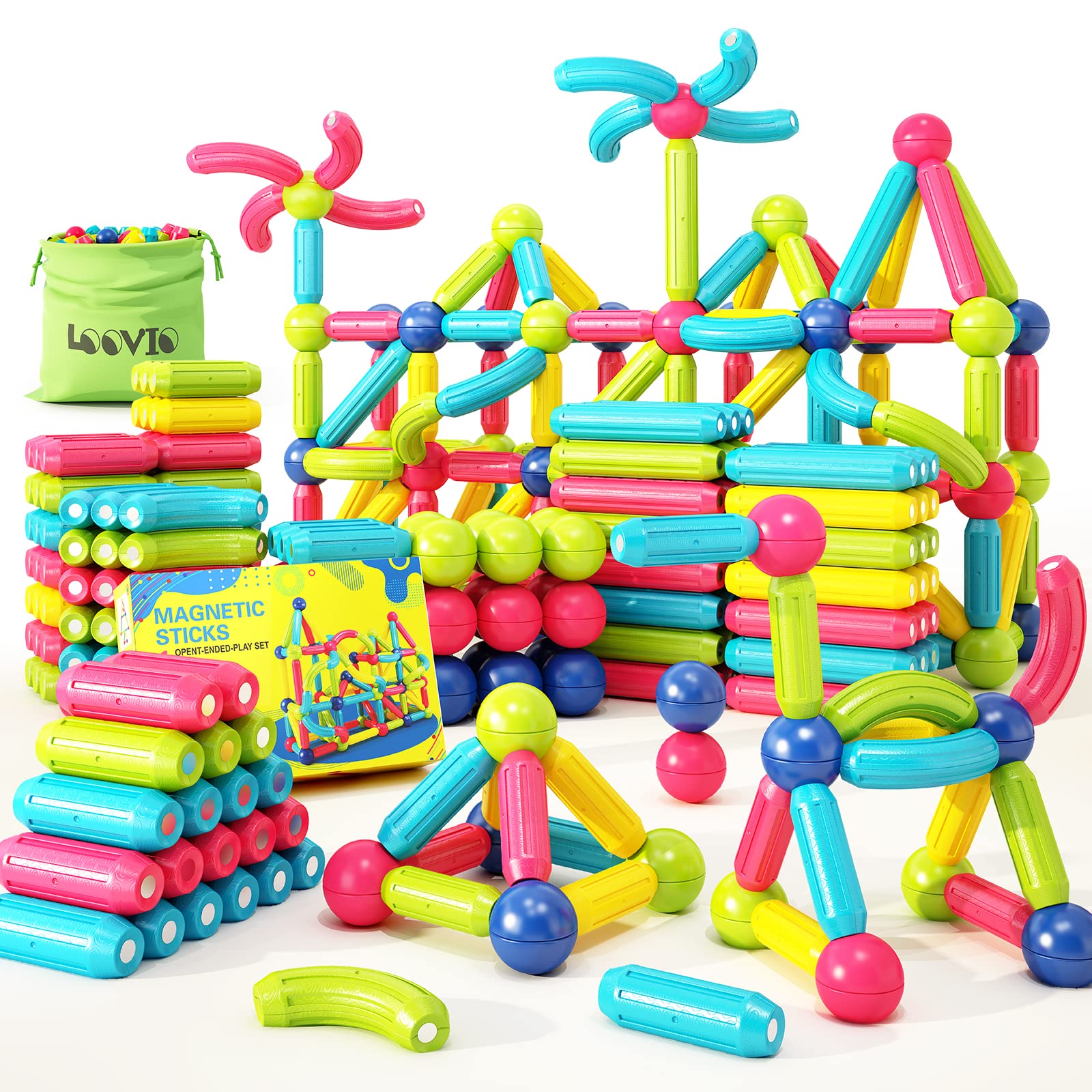 Magnetic Building Blocks for Toddlers - Montessori Educational STEM Toys for 3+ Year Old Boys & Girls, DIY Learning Construction Set (Great for Preschool Classroom, Birthday Gift & Creative Play)