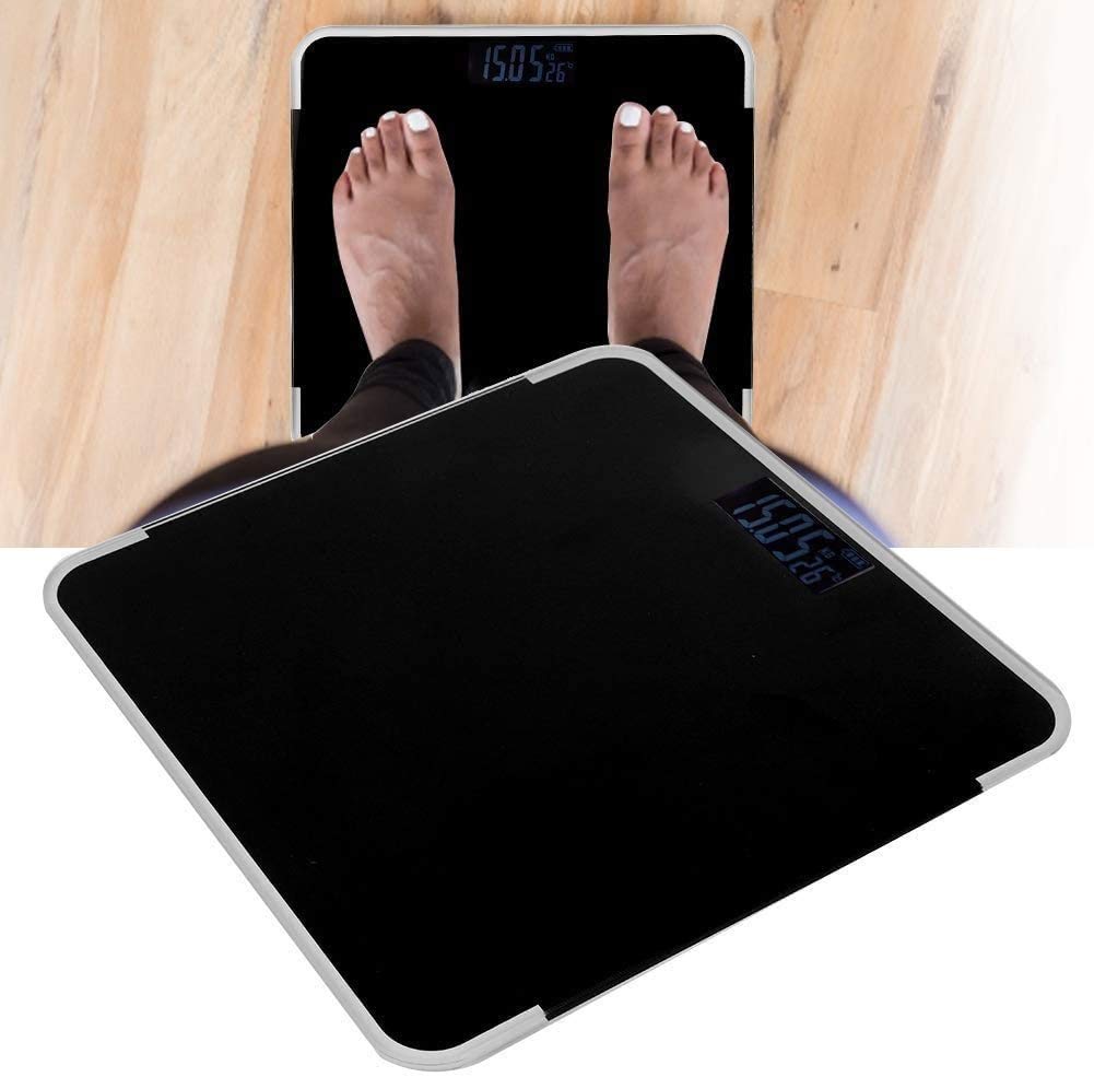 High Precision Digital Bathroom Scale with Wide Platform & Backlit LCD - 440 lbs Capacity, Includes Body Tape Measure (Black) - Perfect for Home, Gym & Health Tracking