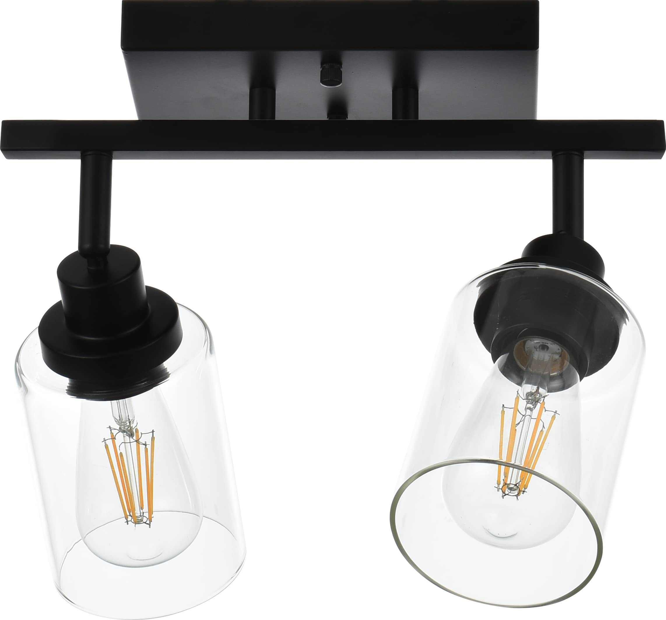 MELUCEE 13.8 Inch Black 2-Light Wall Sconce Spotlight - Semi Flush Mount Ceiling Light with Rotatable Track & Clear Glass Shade - Perfect for Bathroom, Hallway, Porch, Foyer & Storage Areas Lighting