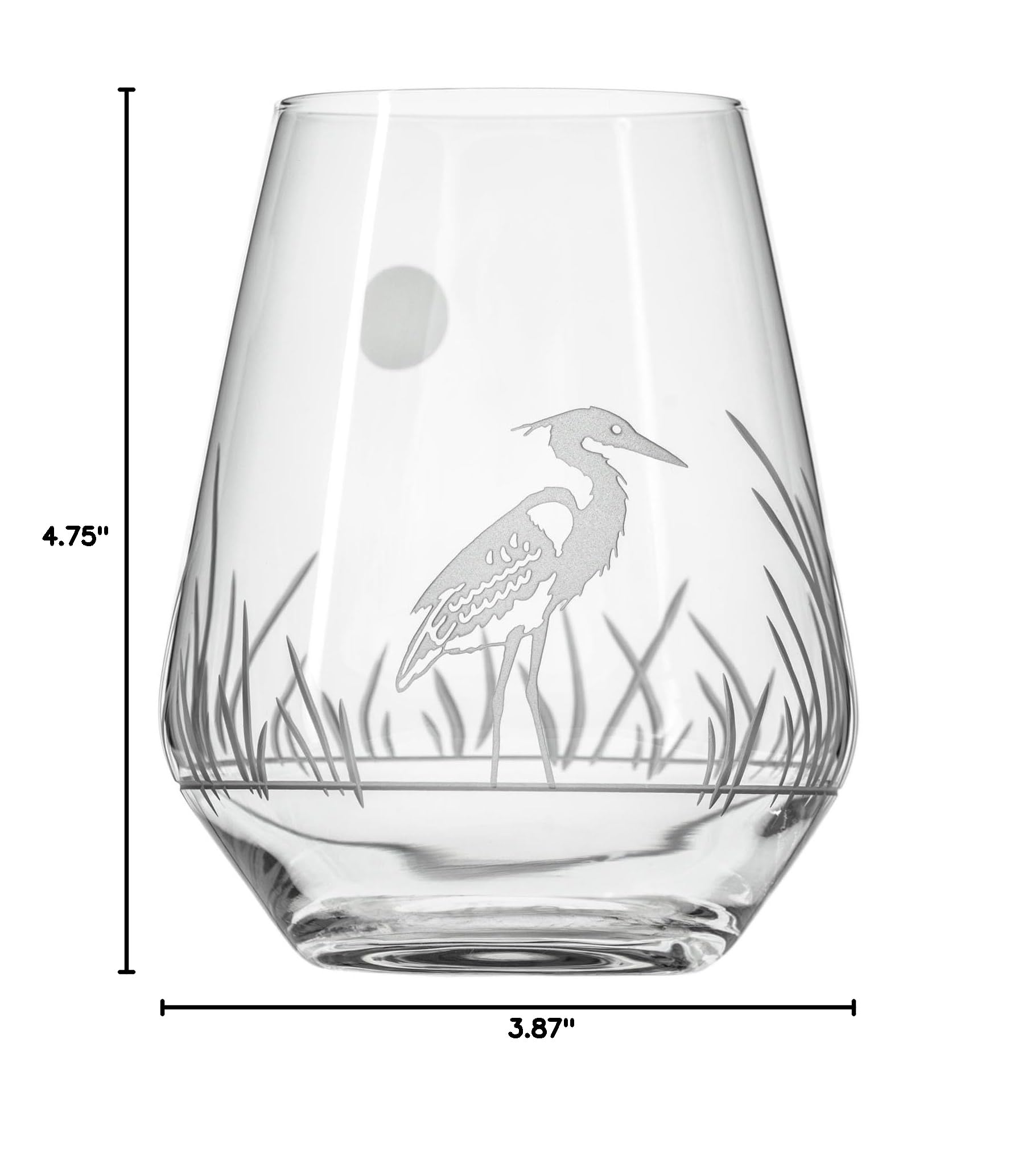 Premium Rolf Glass Heron Stemless Wine Tumbler Set of 2 - 18oz Lead-Free Engraved Glasses - Handcrafted in USA - Perfect for Red Wine, White Wine & Cocktails - Elegant Home Bar & Dinner Party Drinkware