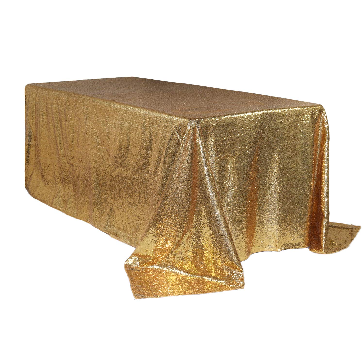 Gold Sequin Taffeta Tablecloth 90x156 Inch - Elegant Rectangular Table Cover for 8ft Tables, Perfect for Weddings, Parties & Special Events