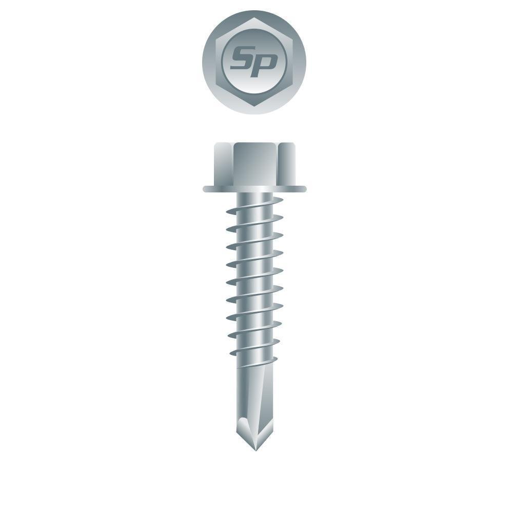 500-Pack 14-14 x 5 Self Drilling Tapping TEK Screws with Unslotted Indented Hex Head & Neoprene Washers - Zinc Plated Roofing Screws for Metal Roofing, Siding, and Construction Projects #137789