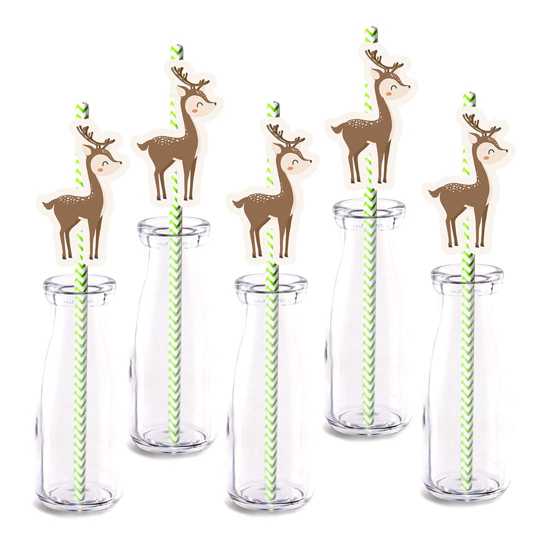 24-Pack Deer Themed Paper Straws for Baby Showers, Kids Birthday Parties, and Home Decor - Eco-Friendly Decorative Drinking Straws for Celebrations and Events