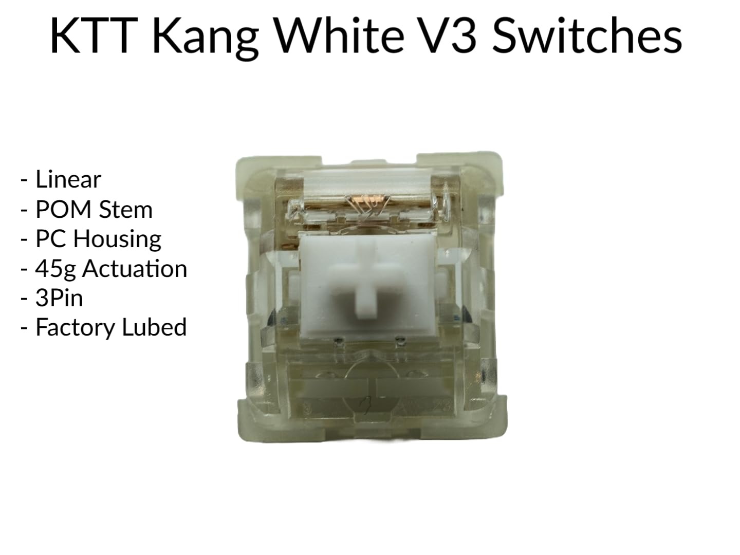 KTT Kang White V3 Linear Switches 45g - RGB Gaming Keyboard Switches for Custom Builds (110pcs)