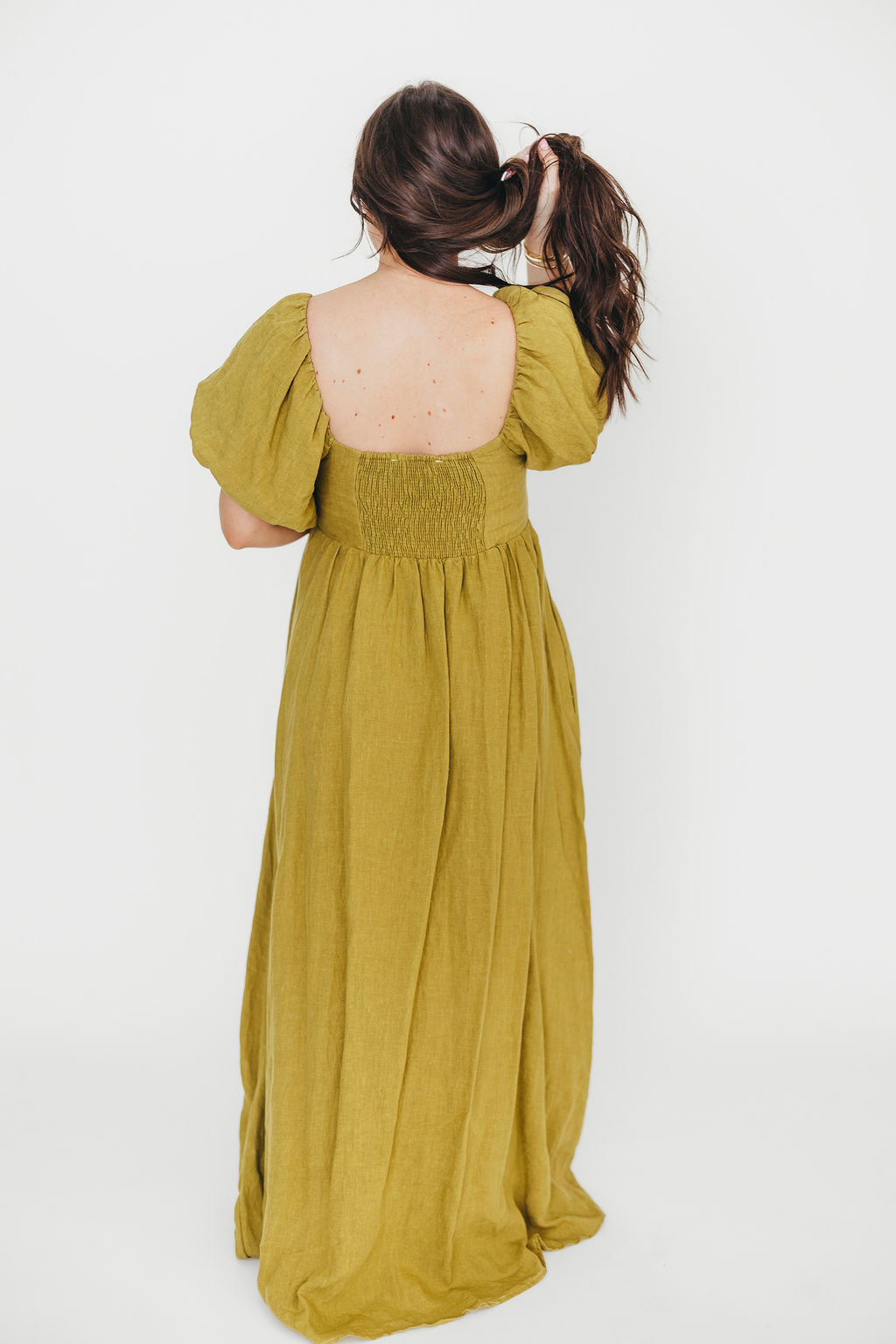 Candace Maxi Dress in Olive - 100% Linen Maternity Dress for Women | Bump Friendly, Comfortable & Stylish for Pregnancy, Nursing, and Everyday Wear