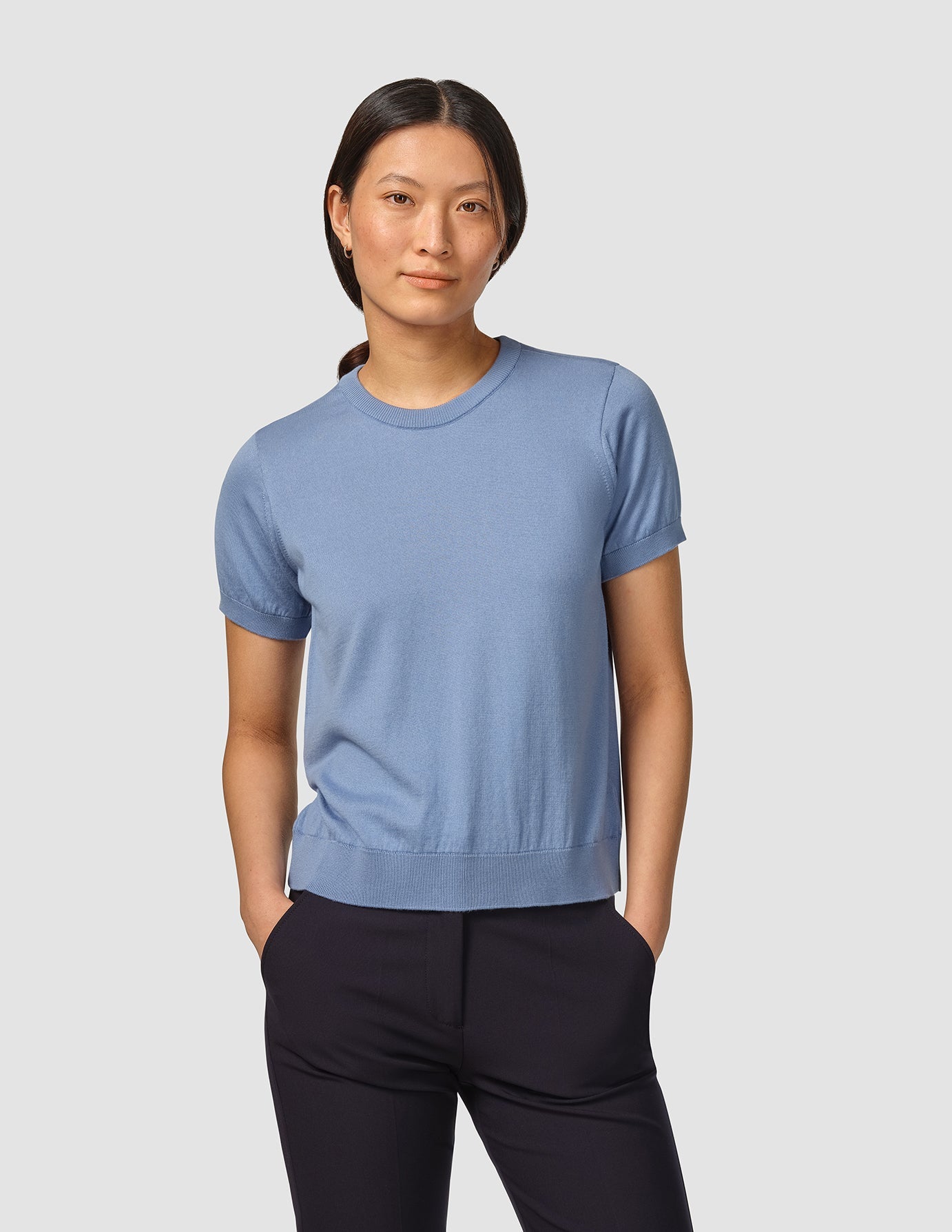 Premium Fine Knit T-Shirt for Women - Soft Comfortable Serenity Blue Top - Perfect for Casual Wear, Layering & Everyday Outfits