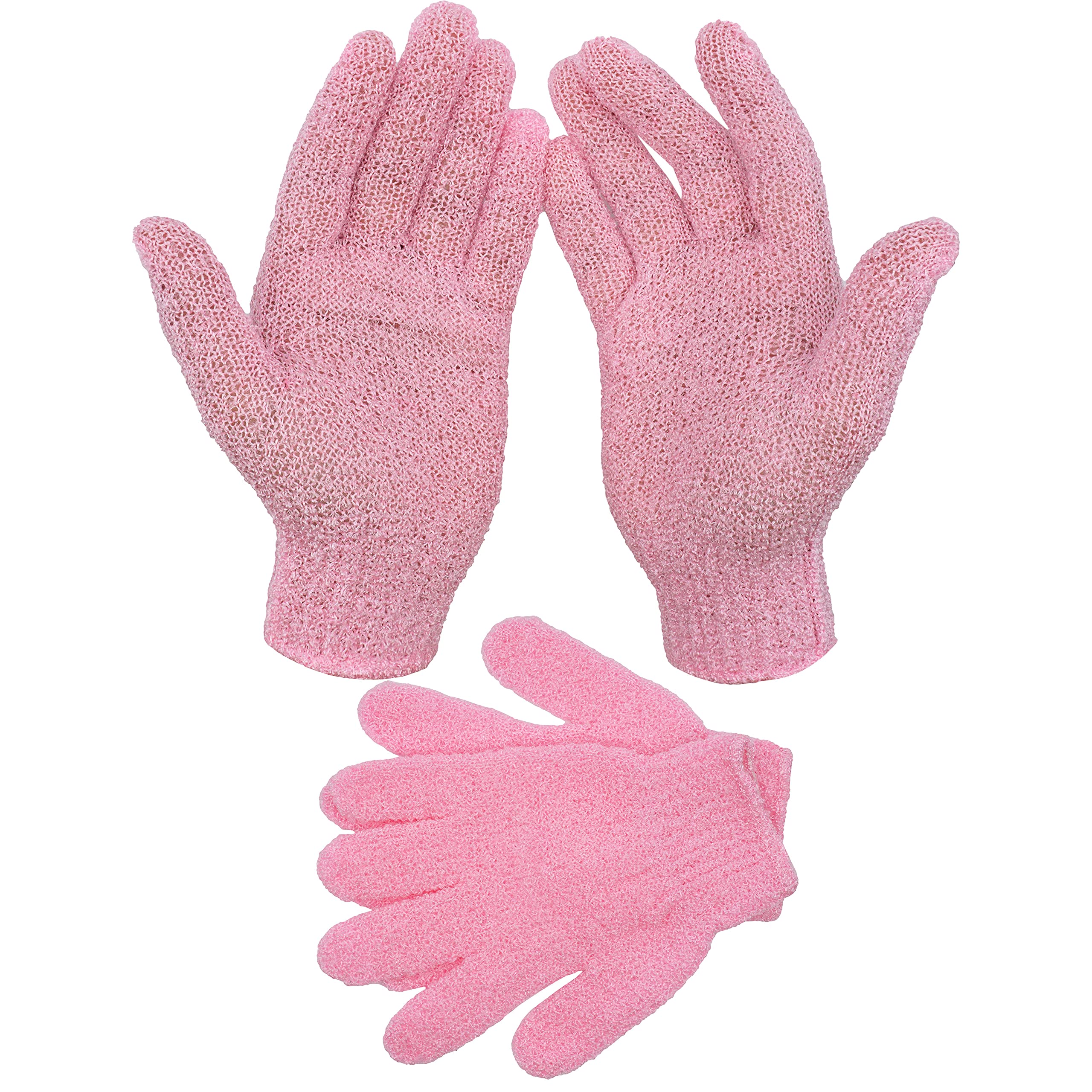 2-Pairs Pink Exfoliating Gloves for Shower & Bath - Double Sided Matte Body Scrubber for Smooth Skin - Gentle Exfoliation for Adults & Kids - Perfect for Spa Day & Dry Brushing Routine
