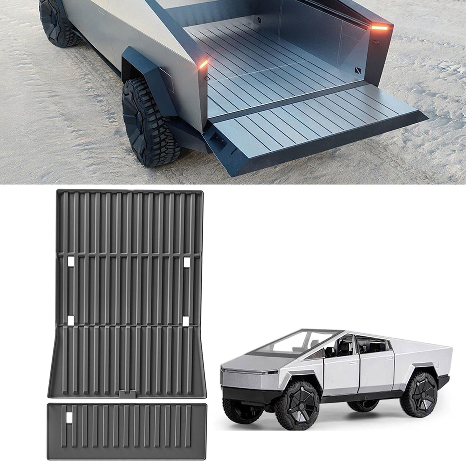 LUCKEASY 2-Piece Heavy Duty TPE Truck Bed Mat for 2023-2024 Tesla Cybertruck | All-Weather Bed Protector & Cargo Liner | Durable Pickup Truck Accessories for Hauling, Camping & Outdoor Adventures (Black)
