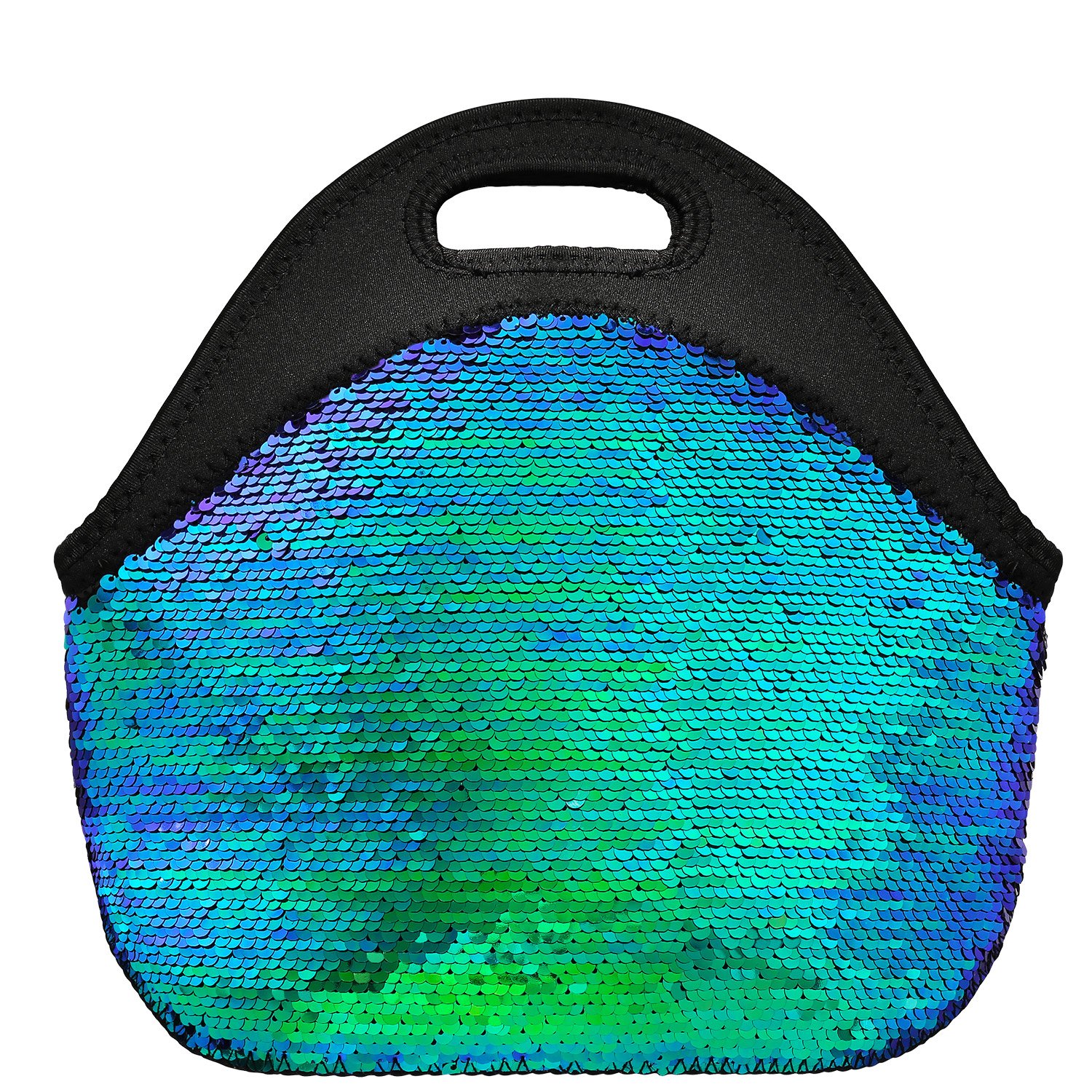 Insulated Neoprene Lunch Bag for Women & Girls - Mermaid Sequins Design with Zipper Closure by FUNLAVIE | Perfect for School, Work, Picnics & Beach Outings
