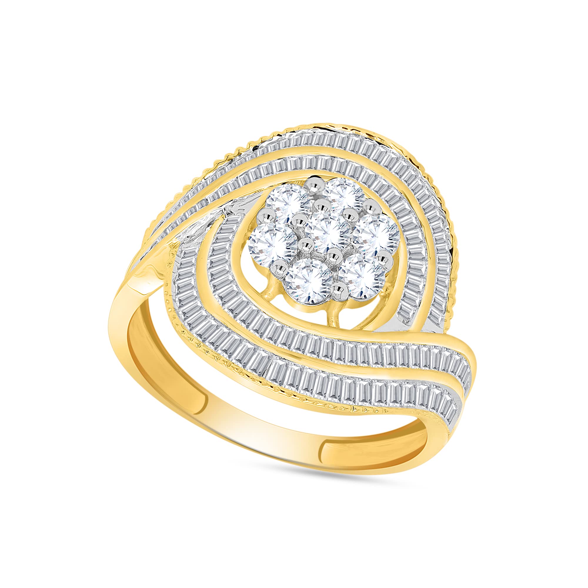 Shineadime 1.45 Carat Round & Baguette Cut Cubic Zirconia Halo Engagement Ring for Women - 14k Gold Plated 925 Sterling Silver Wedding Jewelry, Perfect for Proposals, Anniversaries & Special Occasions