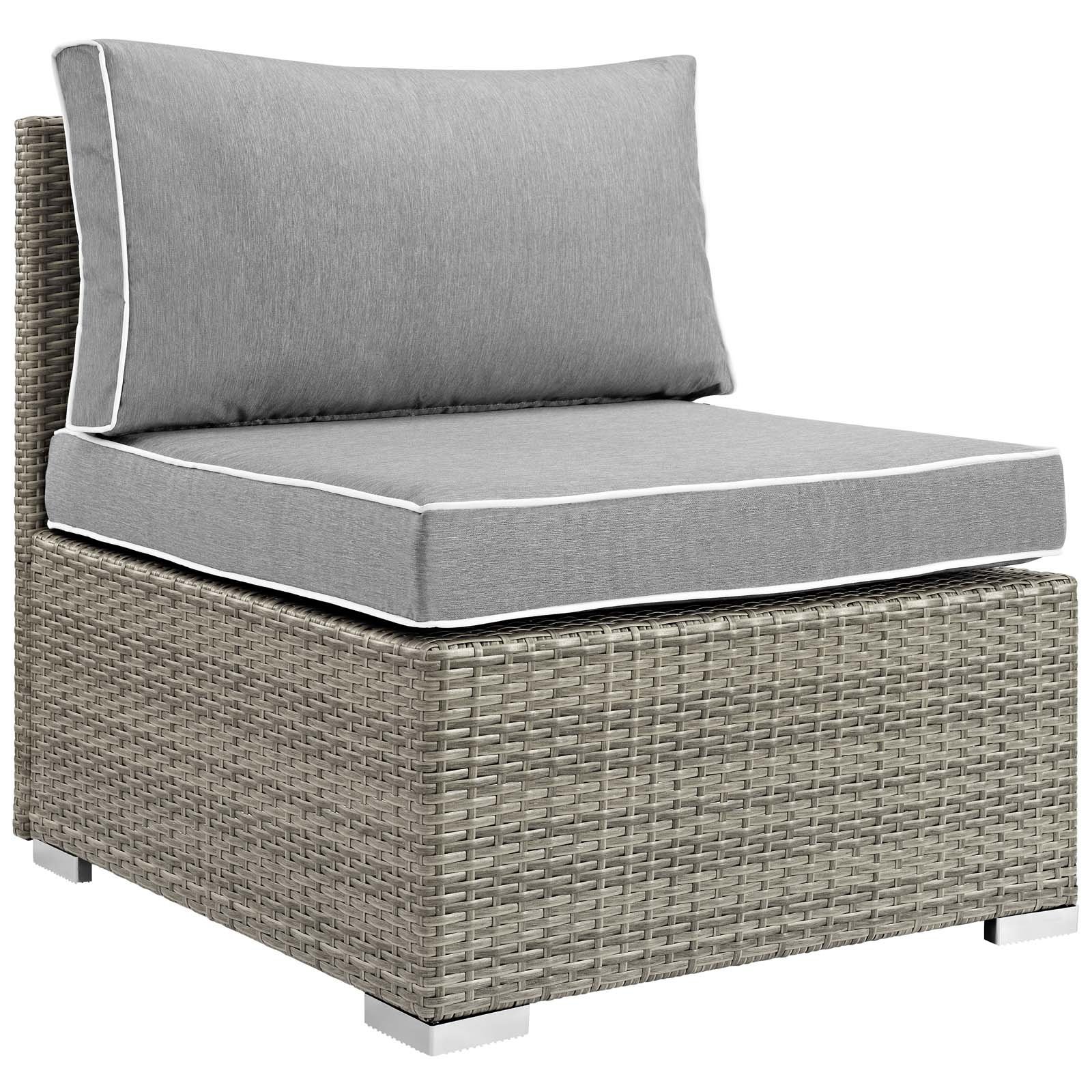 Modern Contemporary Outdoor Patio Balcony Sofa Chair - Sunbrella Rattan Wicker Furniture in Gray - Perfect for Lounging, Poolside Relaxation & Garden Decor