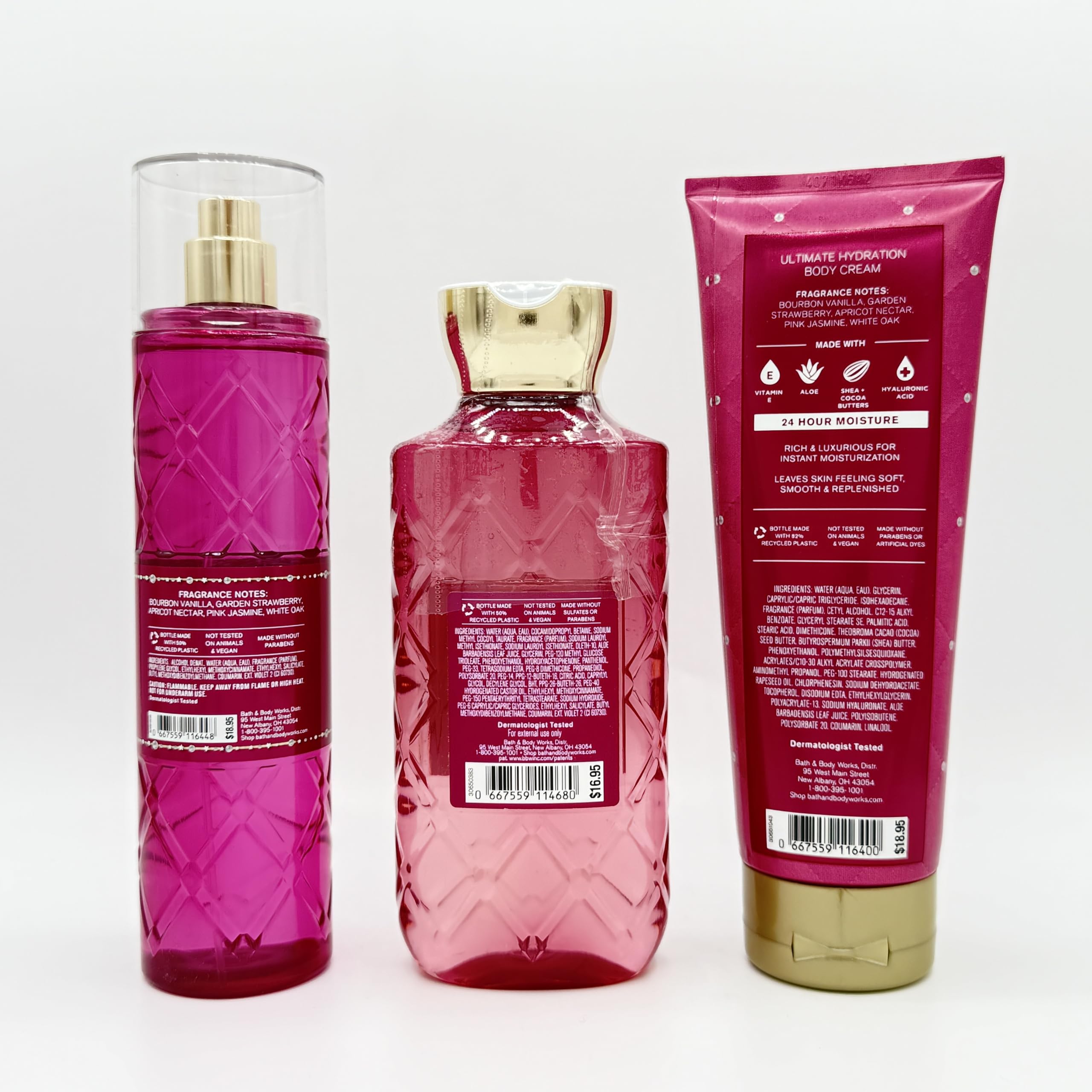 Bourbon Strawberry & Vanilla 3-Piece Bath & Body Gift Set - Fragrance Mist, Shower Gel & Hydrating Body Lotion | Luxurious Skincare Routine for Women, Perfect for Self-Care & Gifting