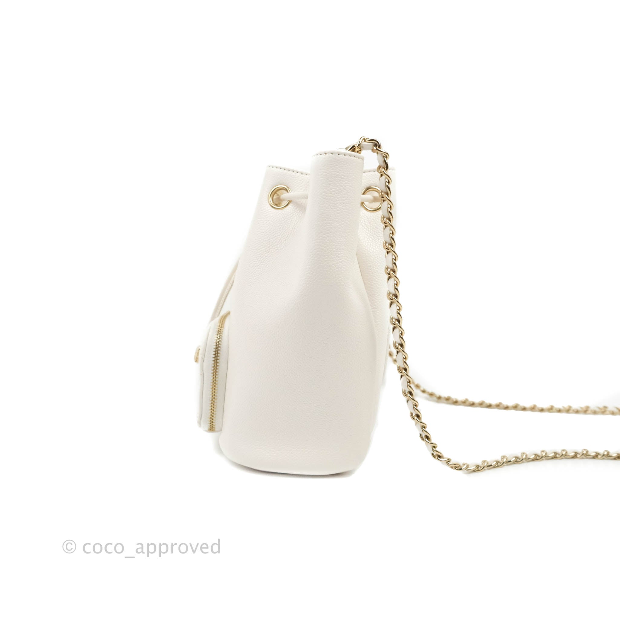 Chanel Business Affinity Drawstring Bucket Bag in White Caviar Leather with Gold Hardware - Perfect for Work, Travel & Everyday Luxury