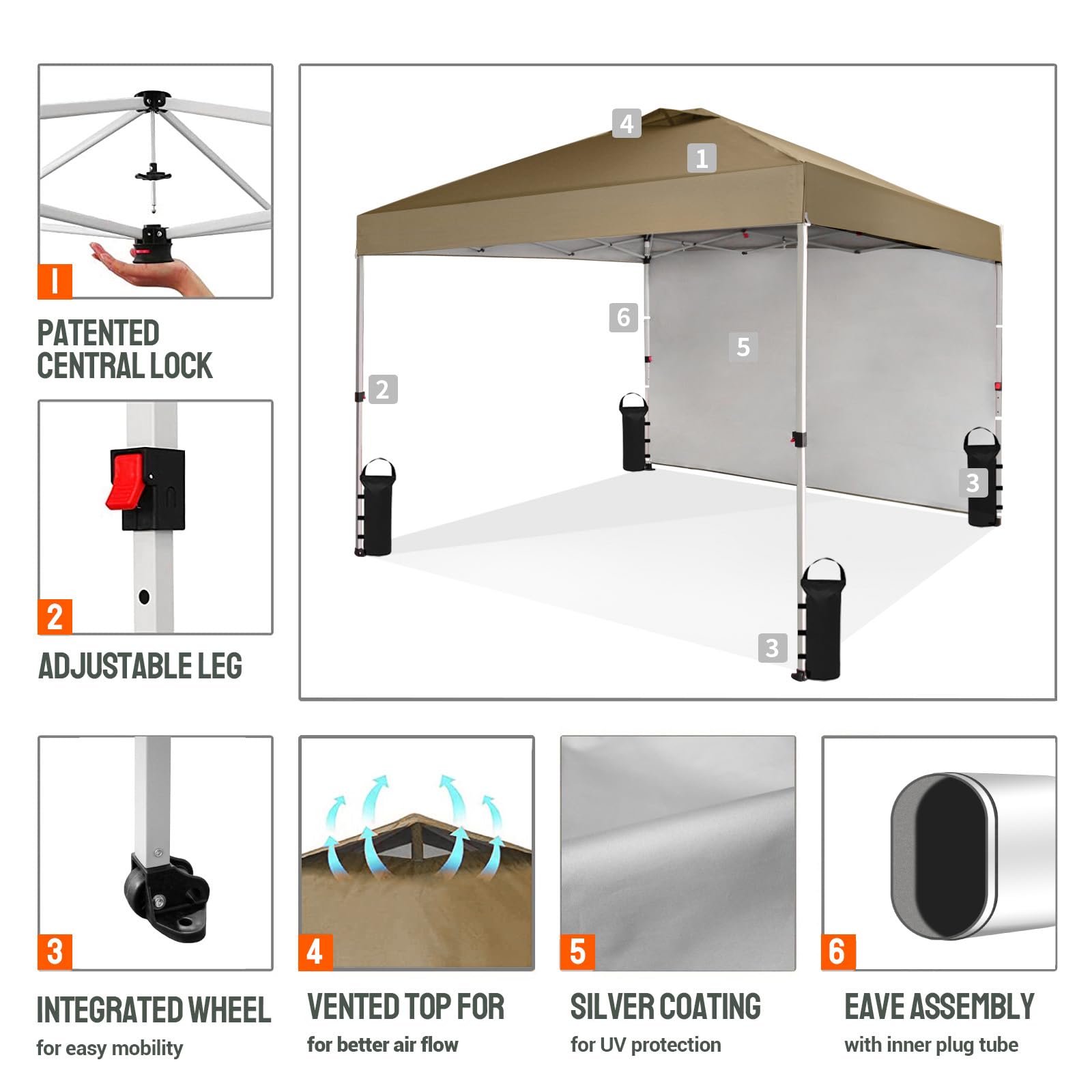 CROWN SHADES 10x10 Pop Up Canopy Tent with 1 Side Wall - Instant Setup Beach Shade for Outdoor Events, Parties & Camping - Portable Gazebo with STO-N-Go Carry Bag (Beige) | Perfect for Backyard BBQs, Picnics, Tailgating & Beach Days