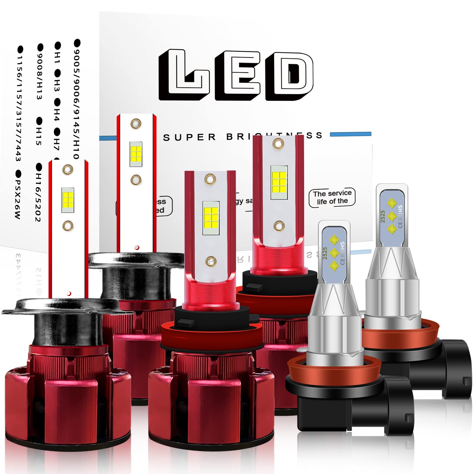 HMCYCI LED Headlight Bulbs for Ford Fusion 2006-2016 - H11 Low Beam & H7 High Beam + H11 Fog Light Combo Kit - Super Bright 6500K Cool White - Plug and Play - Pack of 6 - Perfect for Night Driving and Foggy Conditions