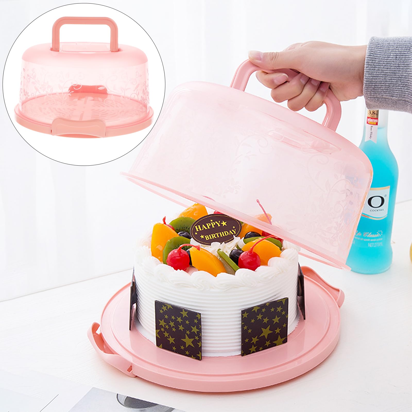 Amosfun 8-Inch Plastic Cake Storage Container with Lid & Handle - Portable PP Cake Box for Birthday, Wedding & Party Desserts - Perfect for Baking, Transporting & Storing Cakes