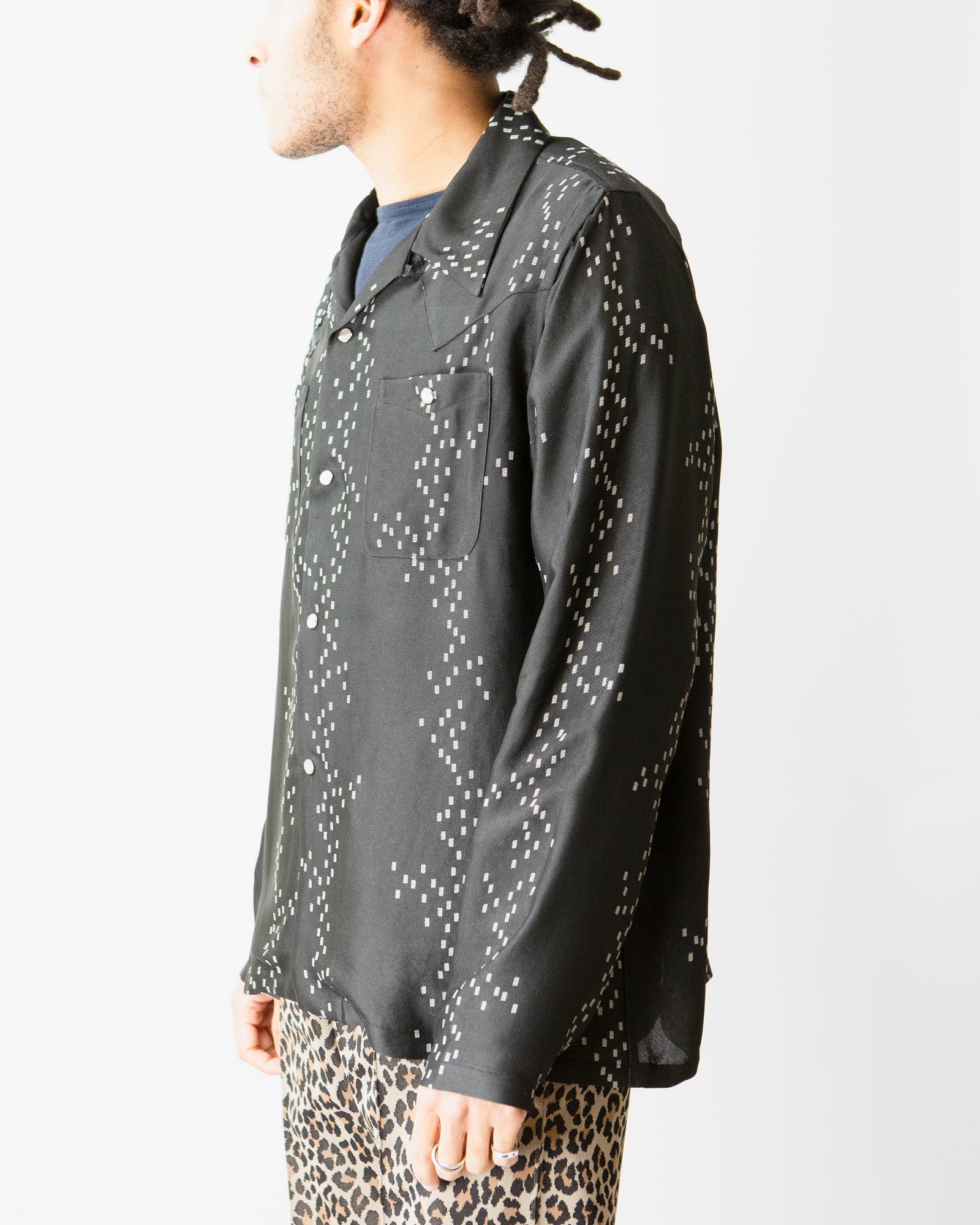 Cowboy One Up Shirt - Black Square Dot Jacquard Rayon Western Style Button Up for Men | Perfect for Country Music Festivals, Rodeos & Casual Wear