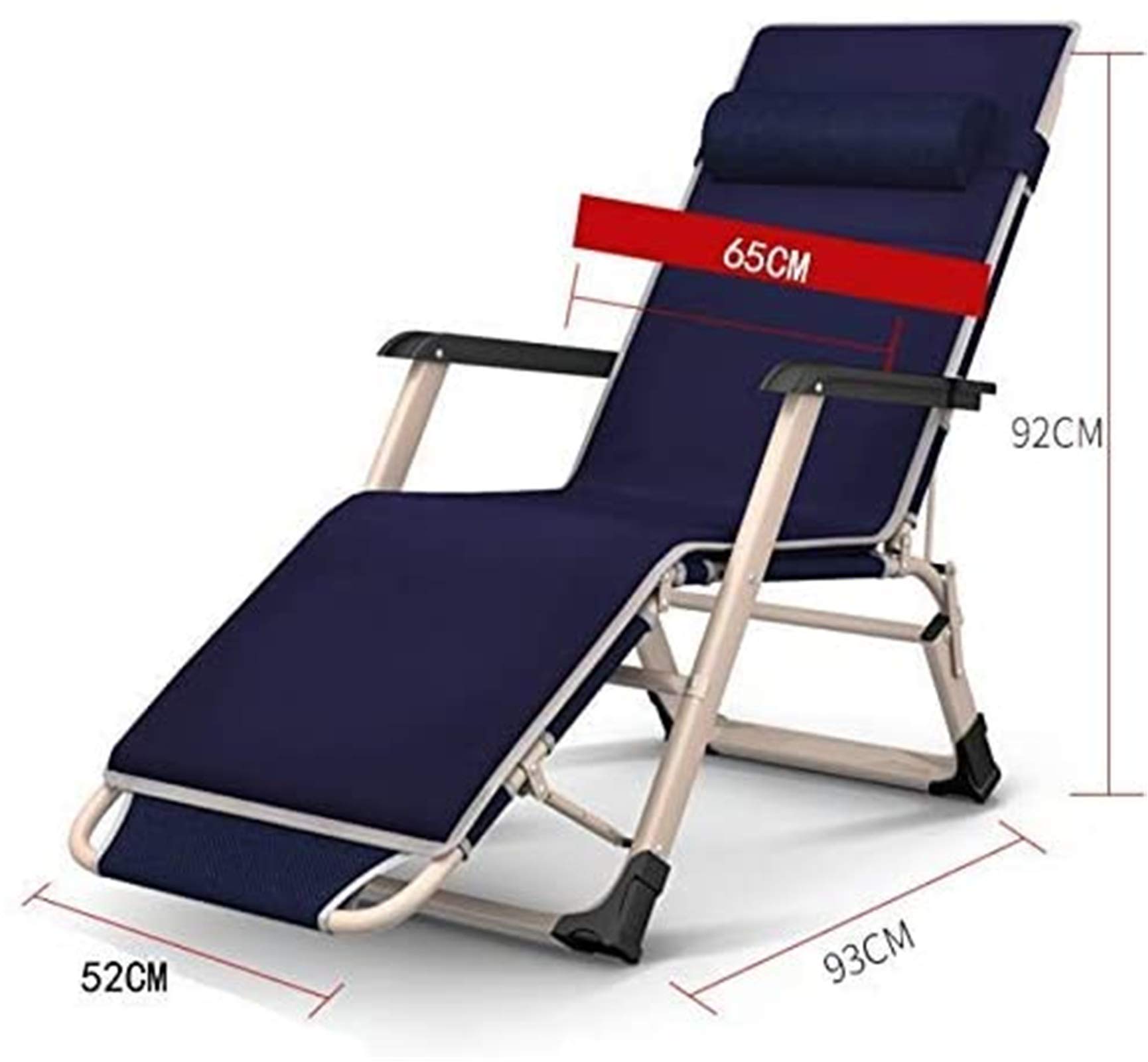 Lightweight 65cm Wide Folding Zero Gravity Chair - Heavy Duty 200KG Capacity Beach Lounger with Free Cushion - Perfect for Outdoor Relaxation in Garden, Patio, Camping & Beach (Dark Blue)