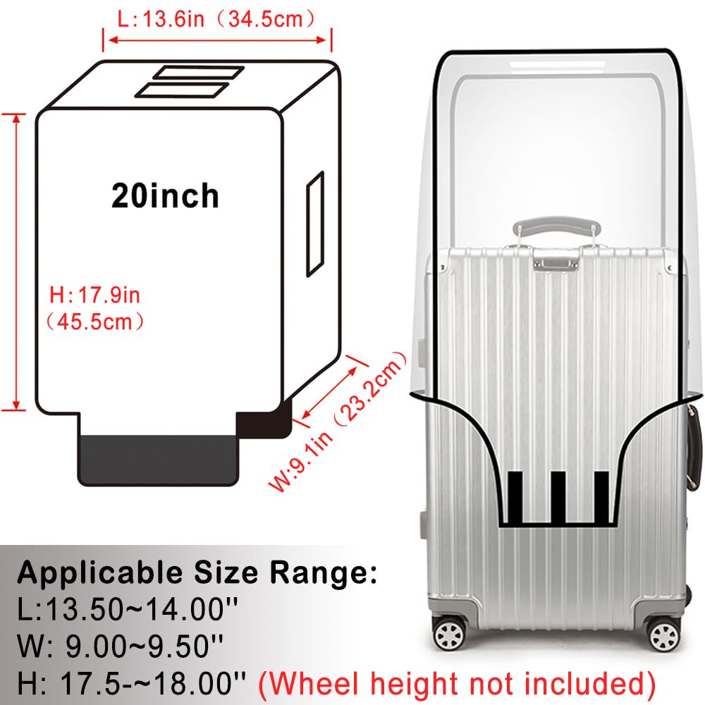 Clear PVC Suitcase Cover for 20 Inch Wheeled Luggage - Protective Travel Luggage Protector (13.6