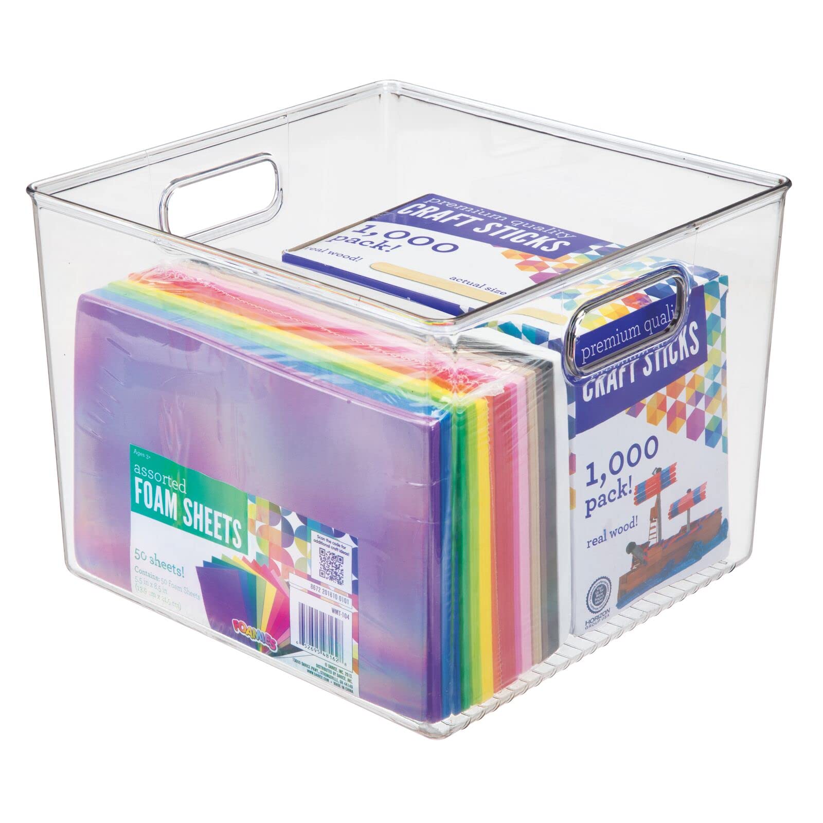 mDesign Small Modern Plastic Storage Bins with Handles - 8 Pack Clear Organizer Baskets for Craft Room, Shelf, Cubby, Cabinet & Closet Organization - Perfect for DIY Supplies, Office Accessories & Home Decor Storage