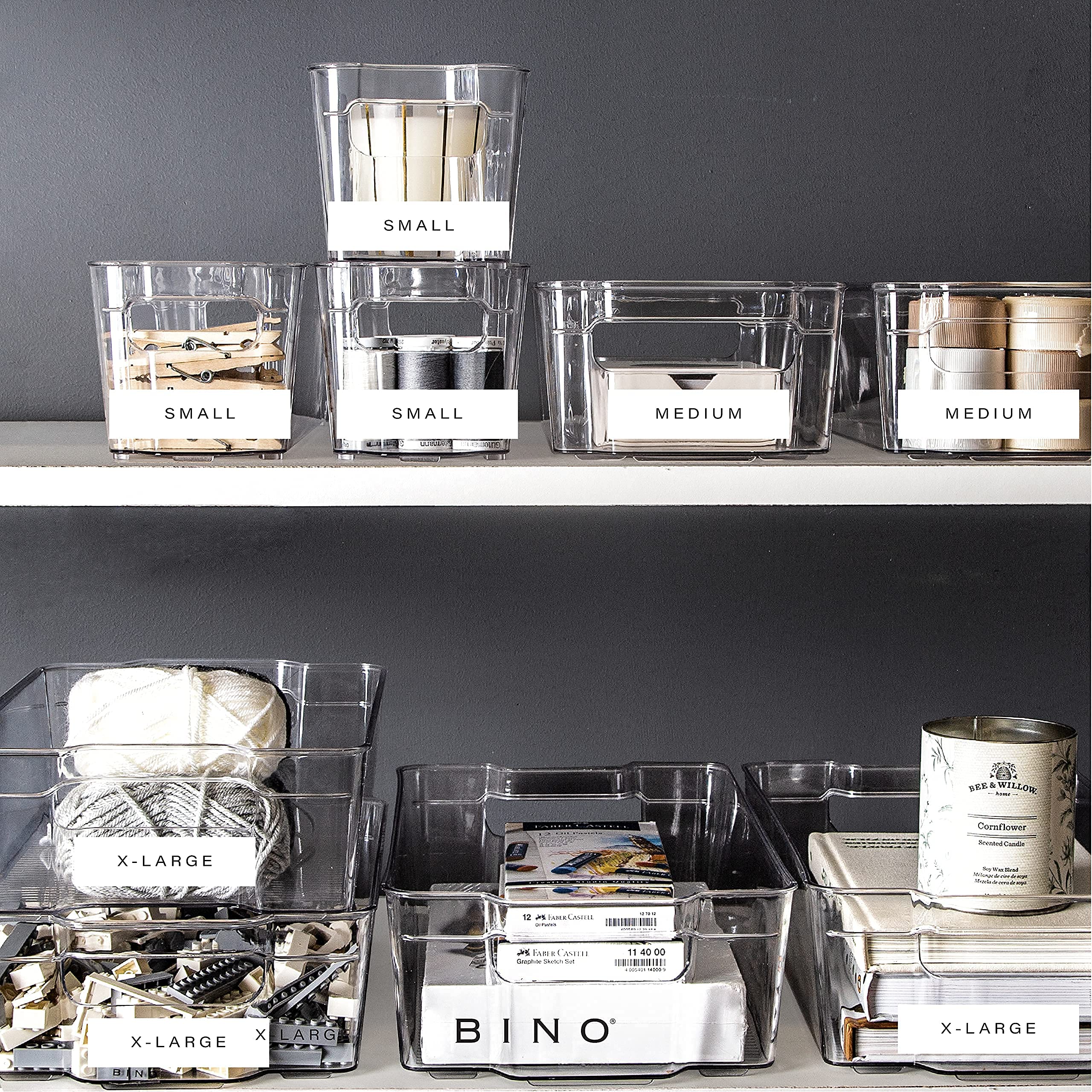 BINO Stackable Storage Bins - 4 Pack Clear Plastic Organizers for Pantry, Fridge & Home Organization | X-Large BPA-Free Storage Containers | The Stacker Collection | Perfect for Kitchen, Bathroom & Closet Storage