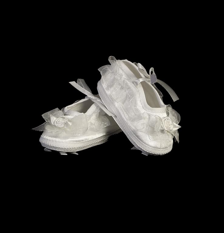 White Baby Christening Shoes for Girls - Soft Baptism Booties for Newborns & Infants - Perfect for Church, Christening Ceremonies & Special Occasions