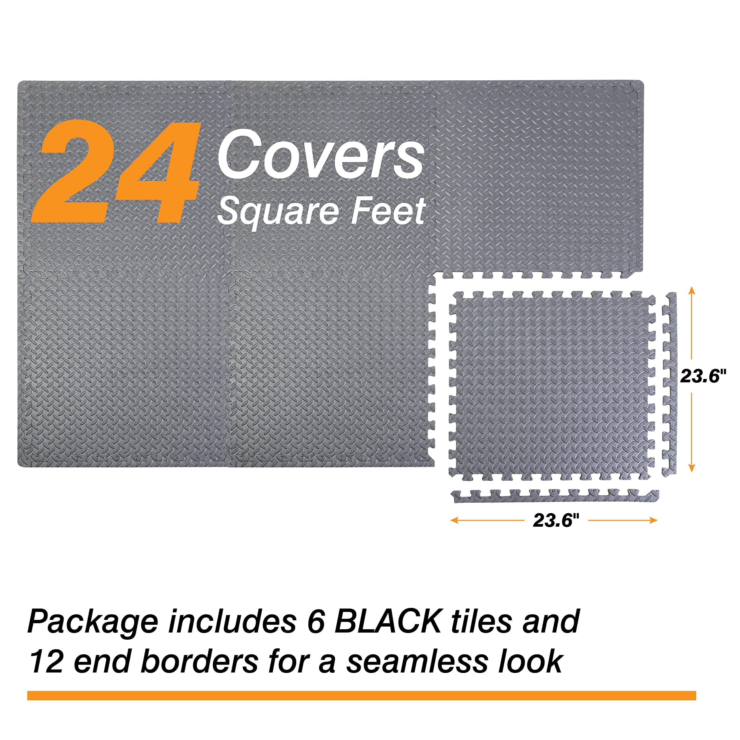 Torin Interlocking Foam Tiles Puzzle Mats - 24 SQ FT EVA Gym Flooring for Home Workouts, 1/2 Inch Thick Exercise Mat (6 Tiles, Grey) | Ideal for Home Gym, Yoga, Kids Play Area & Garage Workout Space