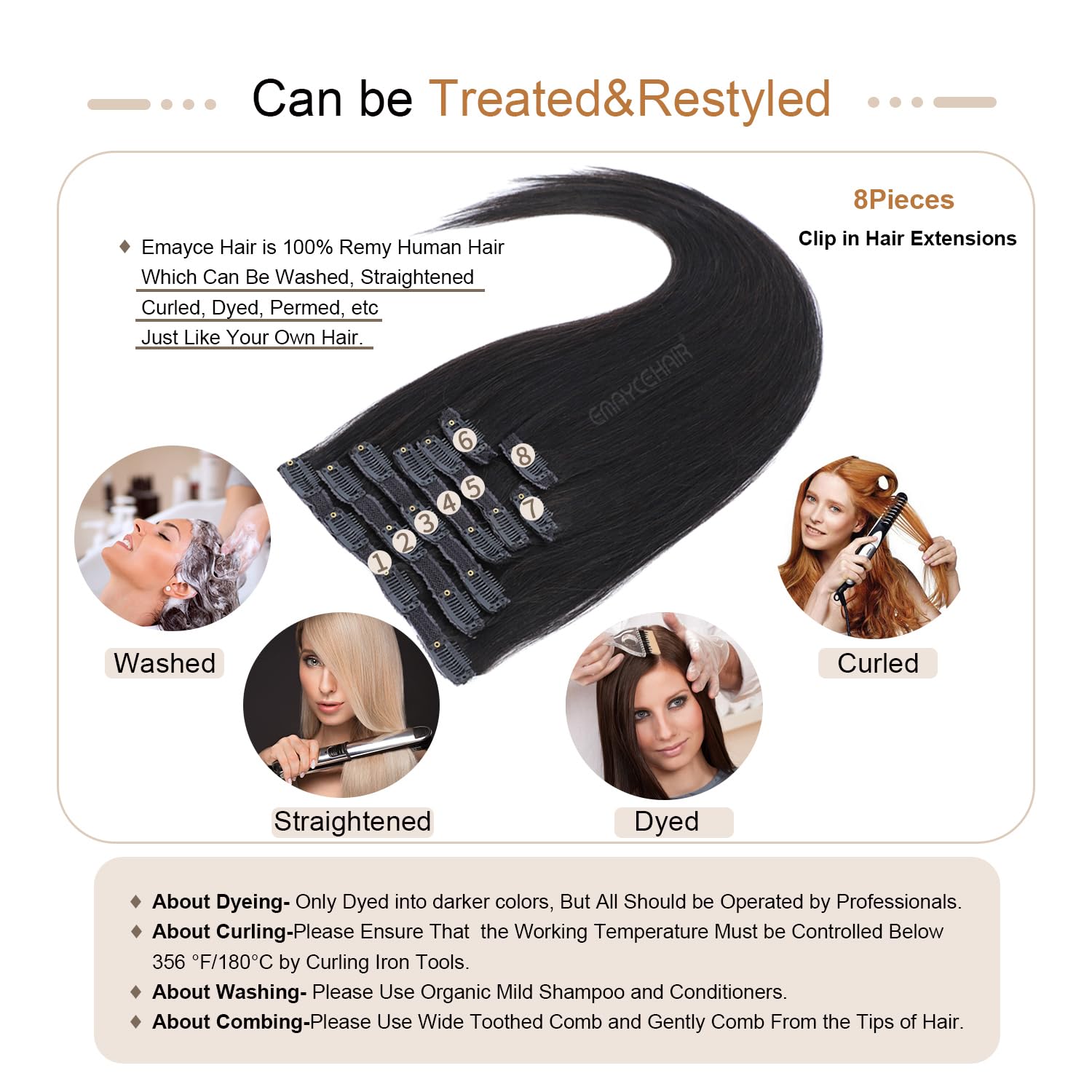 20 Inch Clip in Human Hair Extensions 8pcs 100g - 100% Virgin Remy Human Hair, Straight & Healthy Full Head Weft, #1B Natural Black - Perfect for Daily Styling, Parties & Special Occasions