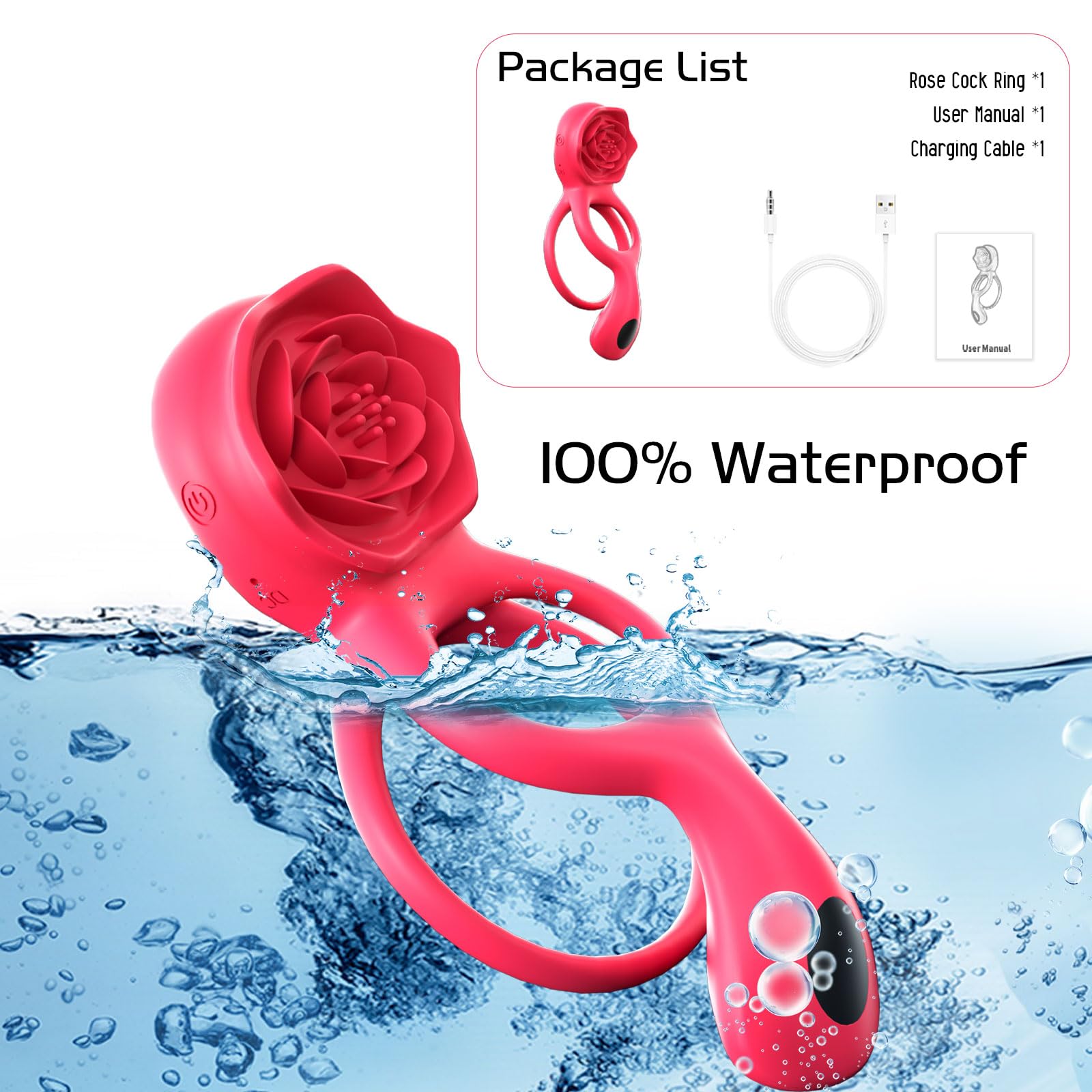 Healexcer 9-Speed Vibrating Cock Ring with Rose Clitoral Stimulator & Testicle Massager - Rechargeable Penis Ring for Couples, Men & Women - Enhance Intimacy & Erection - Perfect for Romantic Nights & Spicing Up Your Sex Life