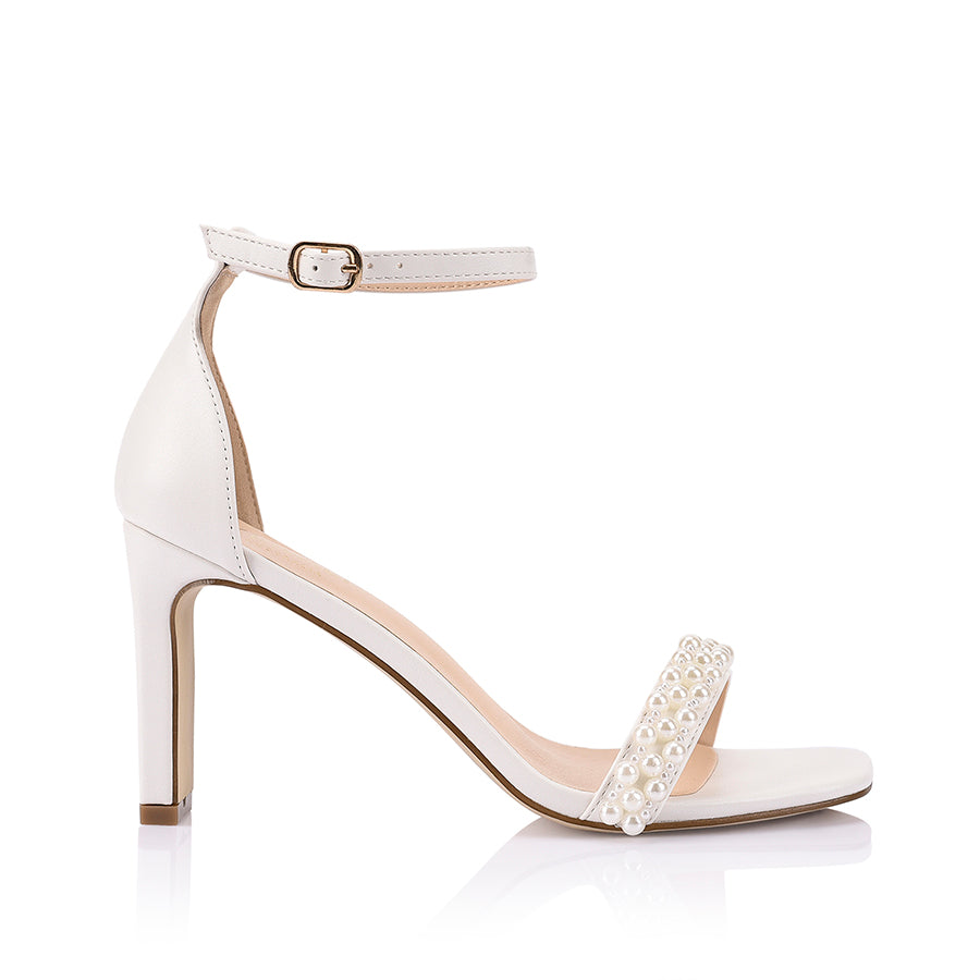 Kaitlyn Women's Block Heel Sandals - Comfortable Pearl White Summer Dress Shoes for Weddings, Parties & Office Wear