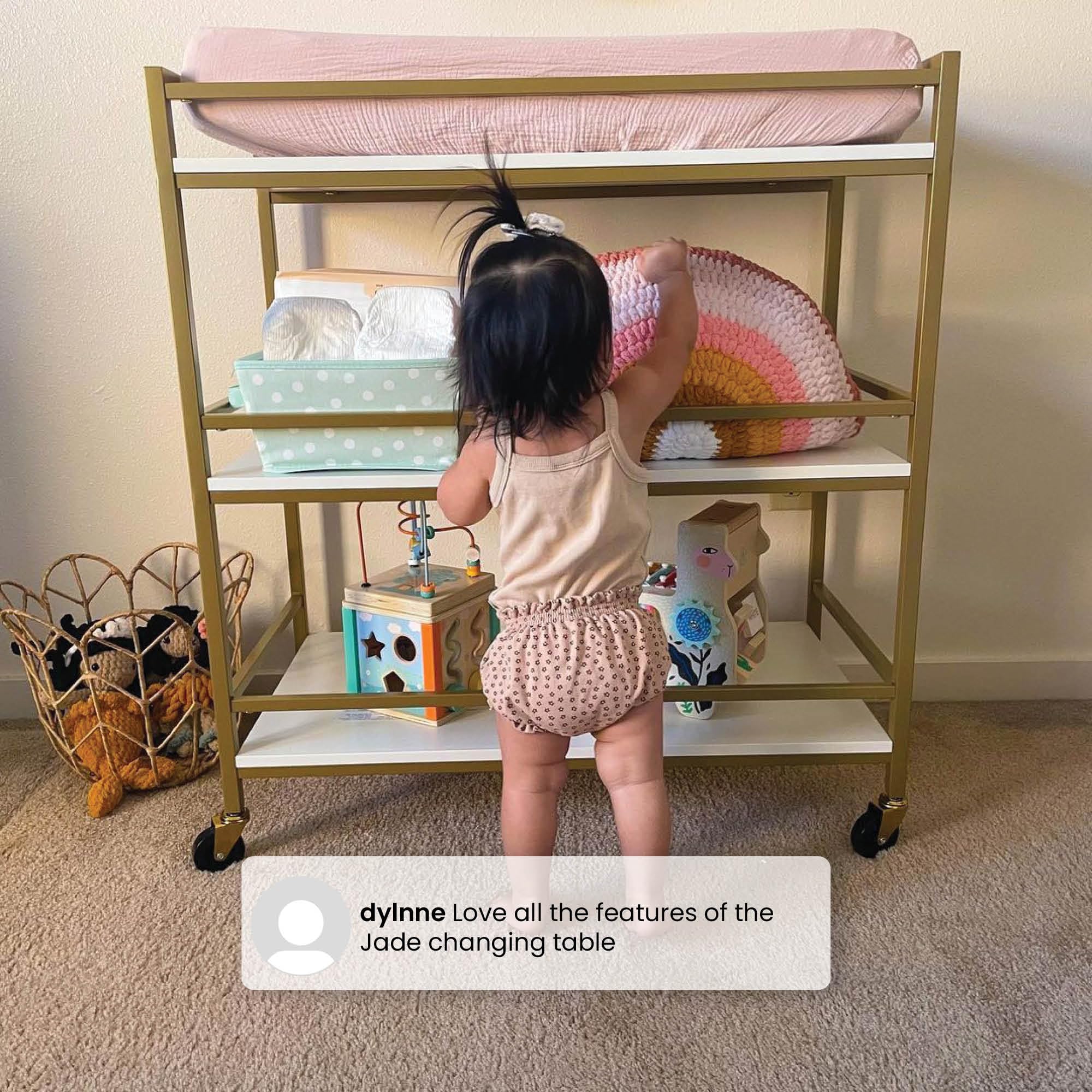 Delta Children Jade Changing Table & Cart - White Melamine with Bronze Accents | Nursery Organization & Baby Care Essentials for New Parents
