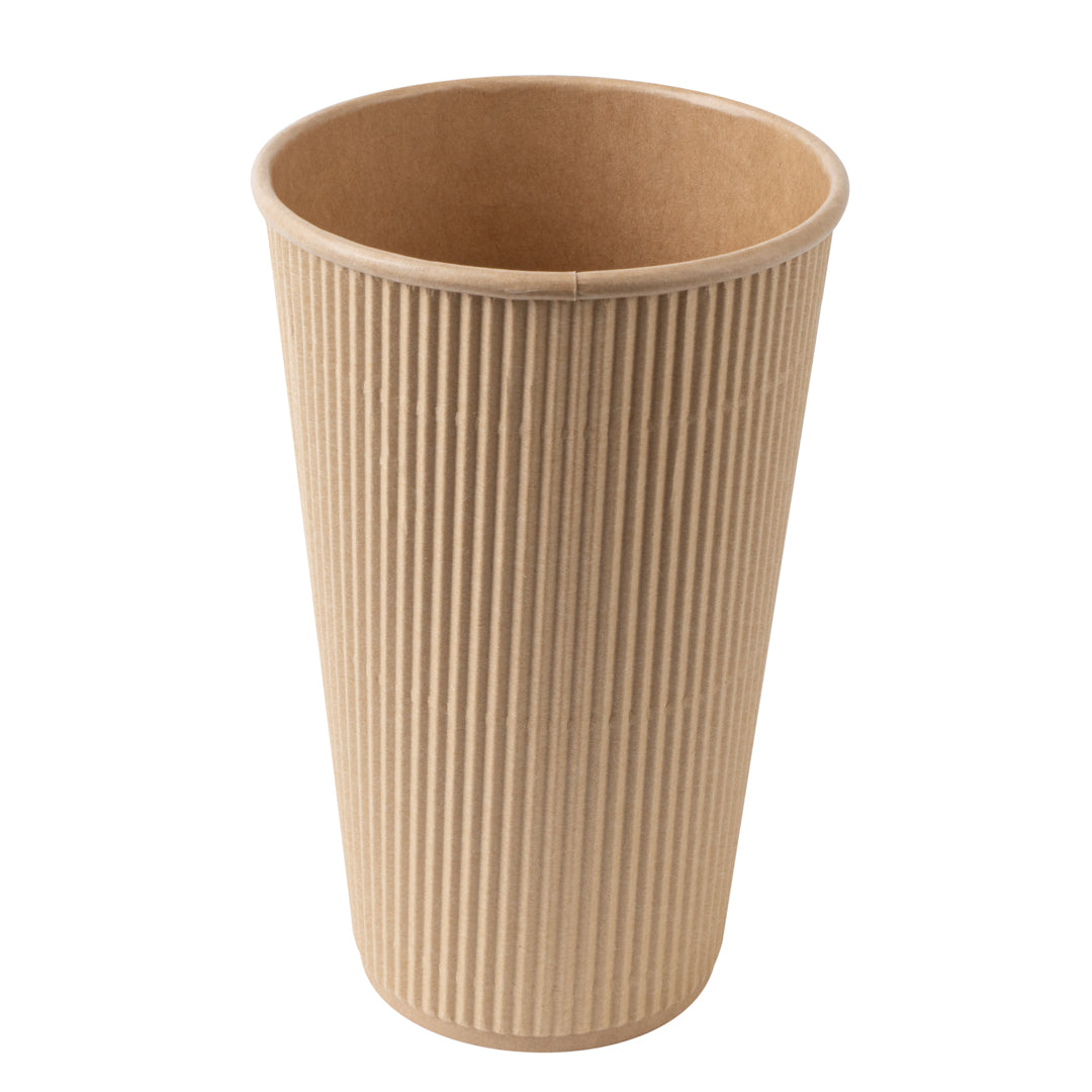 16 oz Kraft Paper Coffee Cups with White Lids - 200 Count (3.5