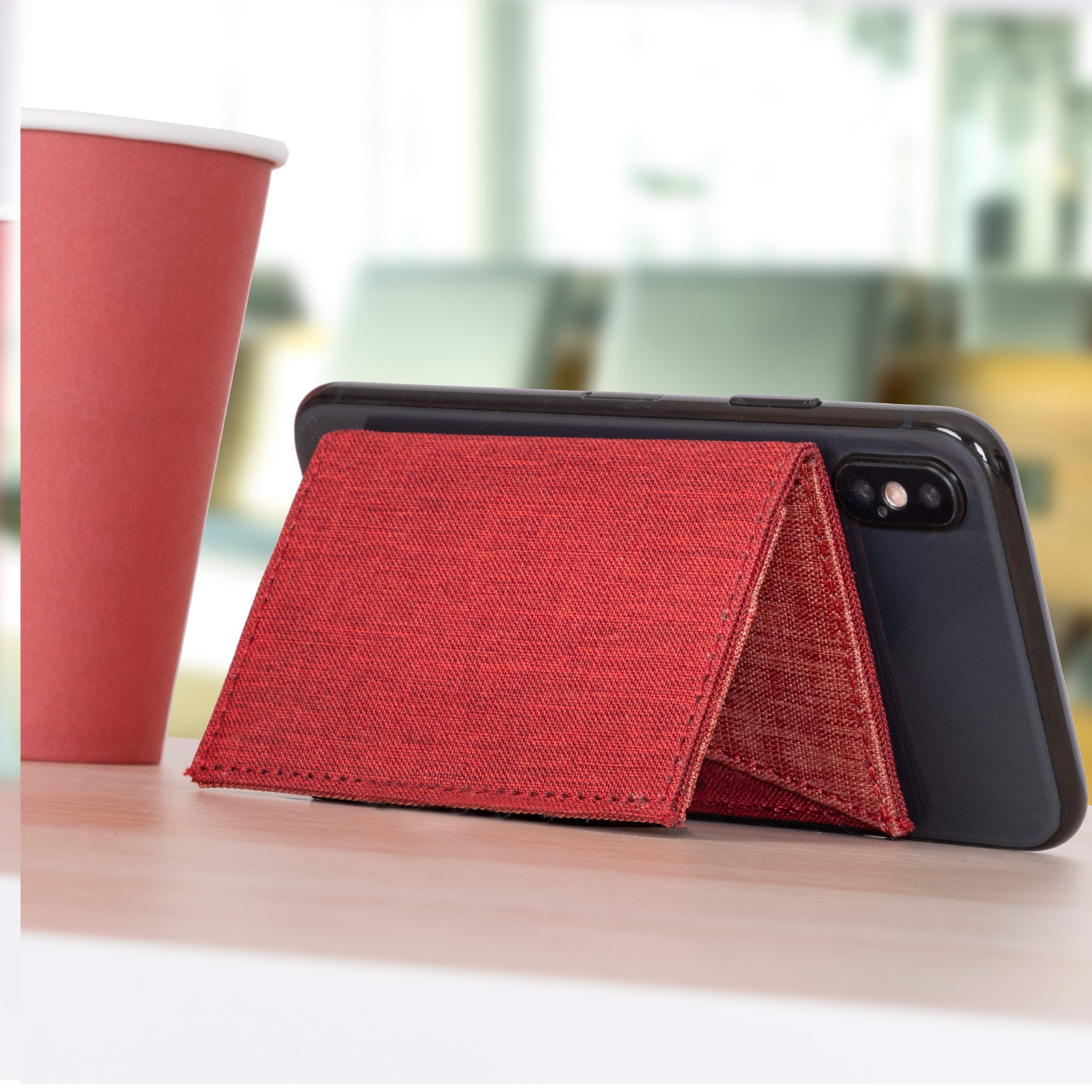 Stick On Cell Phone Wallet & Card Holder for iPhone - Slim RFID Blocking Phone Case Accessory (Red/Orange) | Perfect for Travel, Shopping & Everyday Use