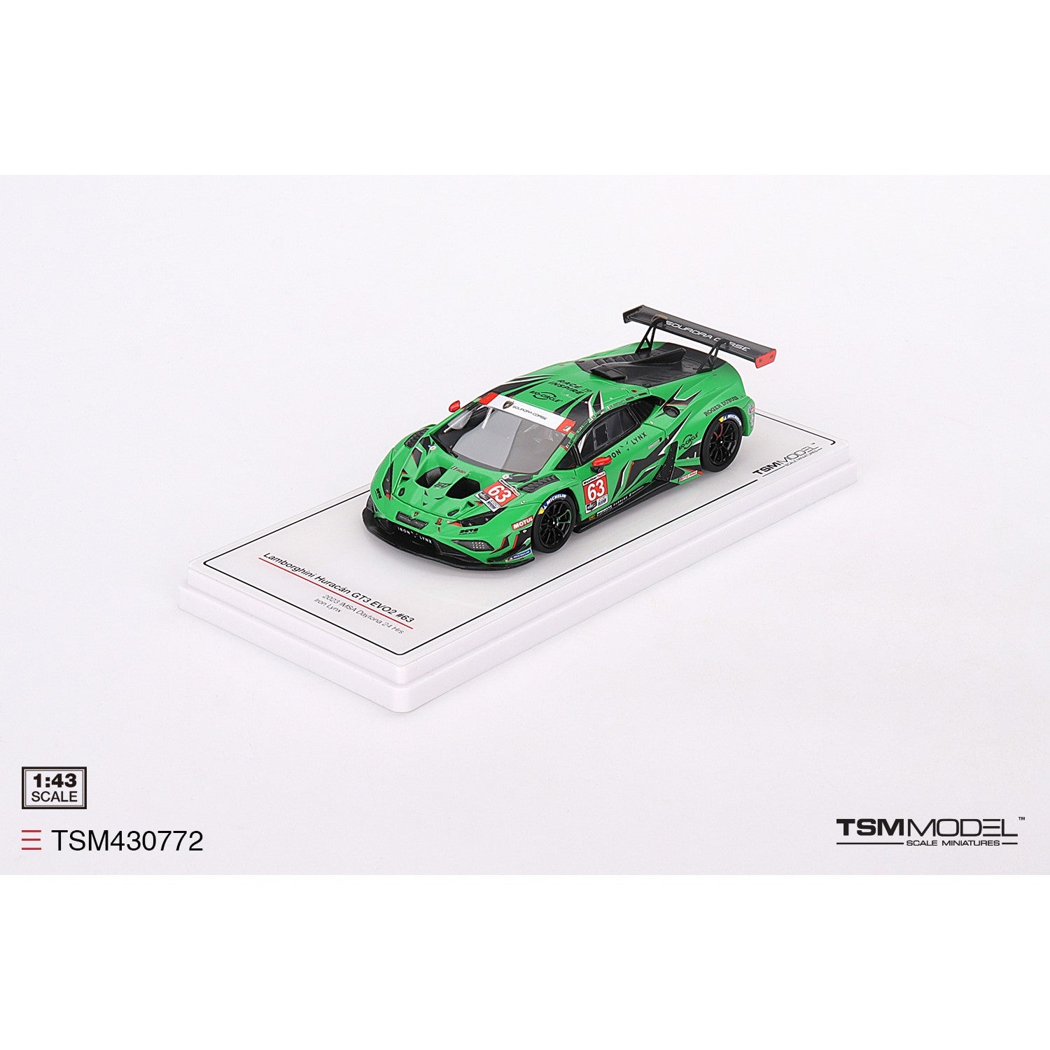 1/43 Scale Lamborghini Huracán GT3 EVO2 #63 Iron Lynx 2023 IMSA Daytona 24 Hours Diecast Model Car - Perfect for Collectors, Racing Fans, and Display Cases
