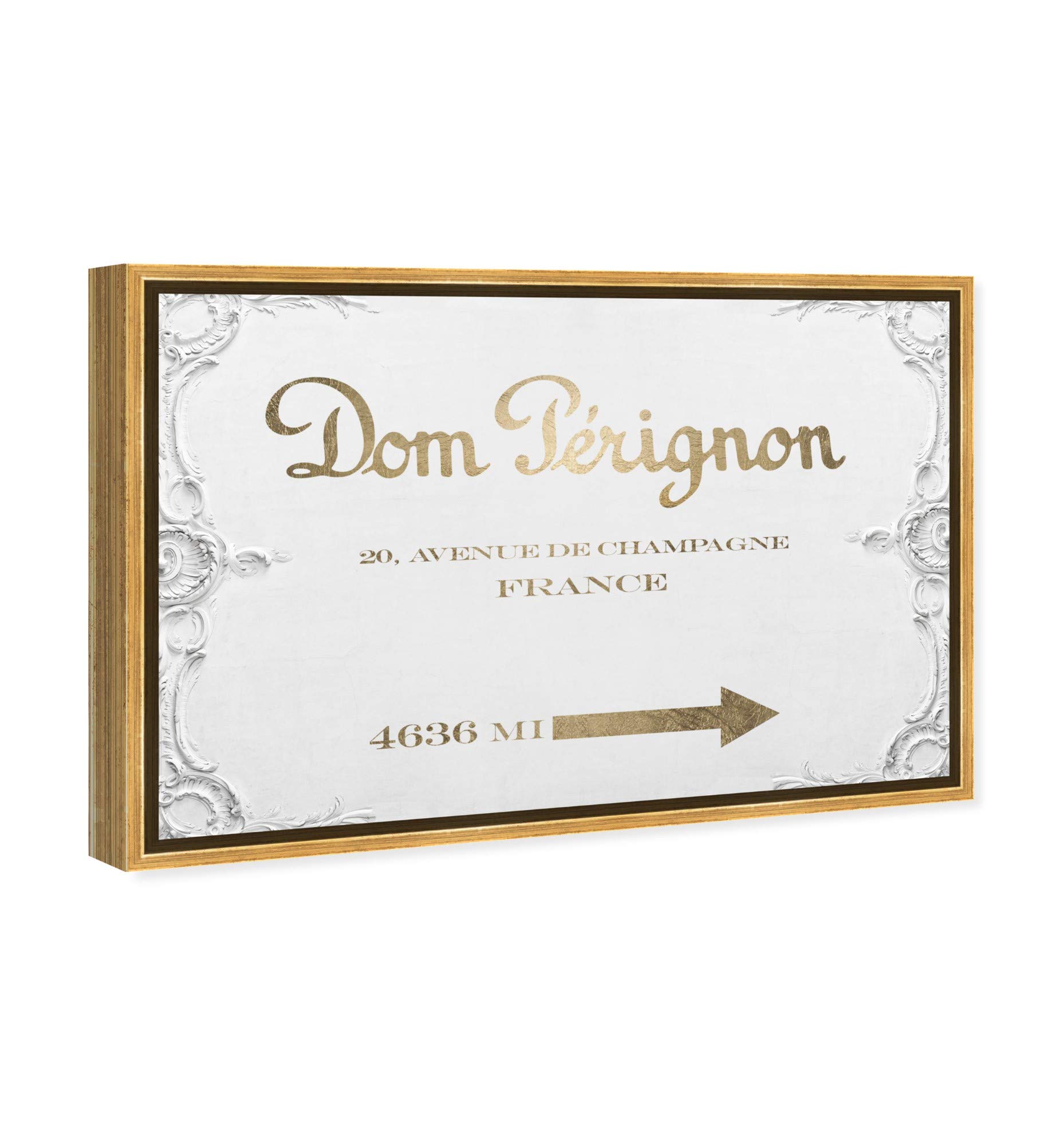Oliver Gal Artist Co. Fashion & Glam Wall Art Framed Canvas Print - 'Dom P Road Signs' Home Decor 54x36 Inches Gold White - Perfect for Living Room, Bedroom & Office Wall Decor