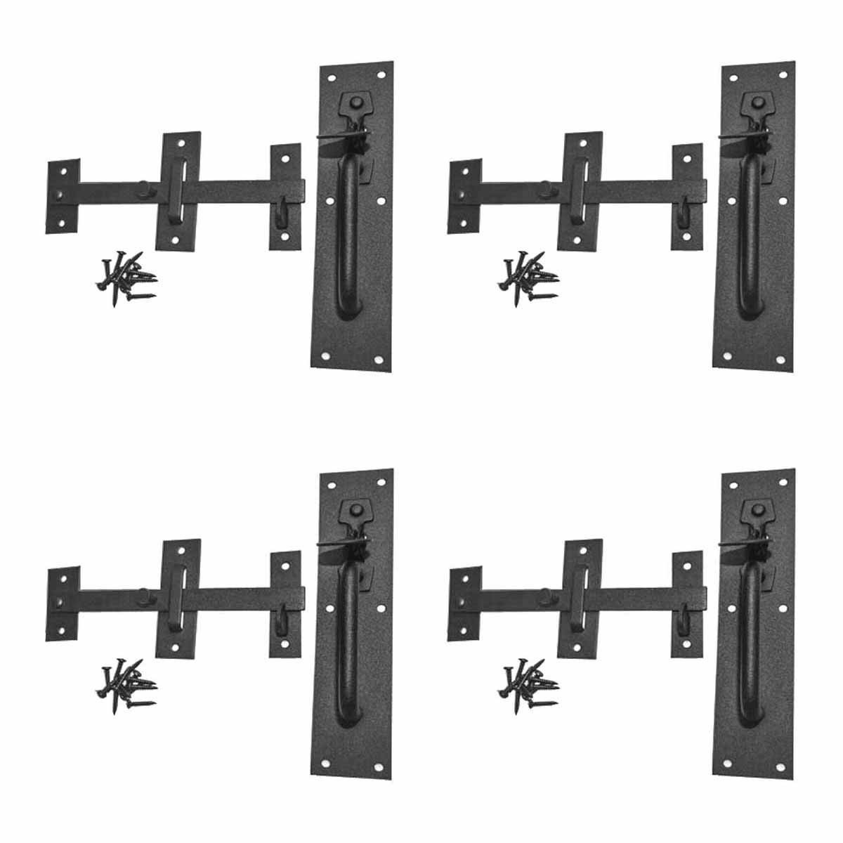 Black Wrought Iron Norfolk Door Latches - Traditional Colonial Style Gate & Door Lock Thumb Latches with Black Powder Coat Finish - 2-Sided Gate Latch Locks with Hardware (Pack of 4) - Perfect for Barn Doors, Garden Gates & Vintage Home Entryways