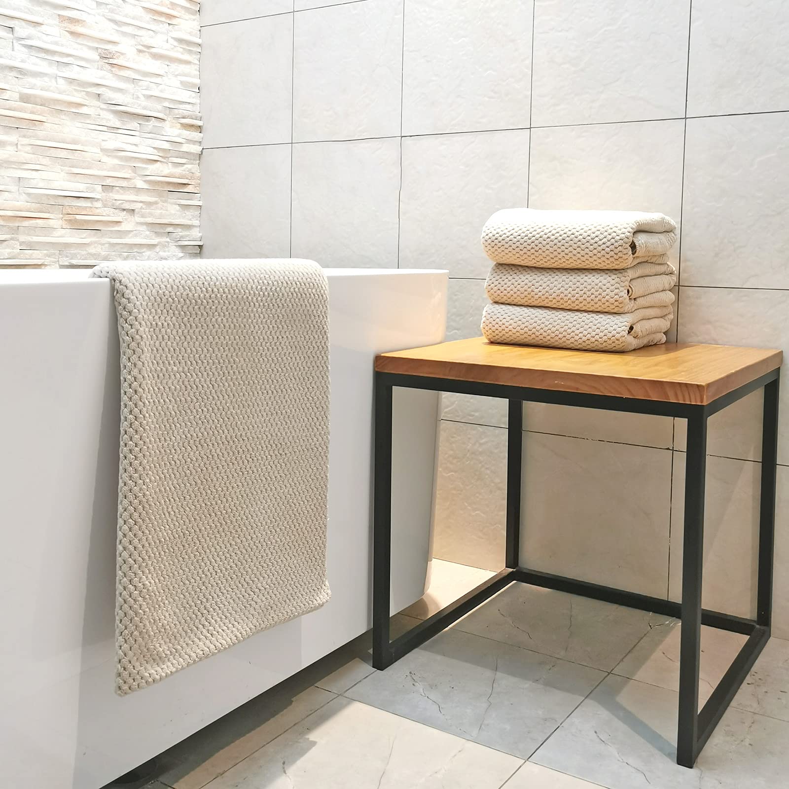 YTYC Extra Large Bath Towels 29x59 Inches - Super Soft Quick Dry Lightweight Waffle Microfiber Shower Towels (80% Polyester 20% Nylon) - 4 Piece Set in Beige - Perfect for Bathroom, Spa, Gym & Beach Use