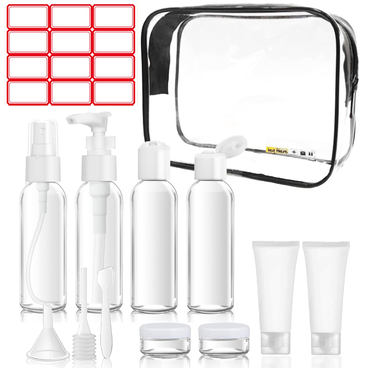 KKSTY 13Pcs Travel Bottles Set with Clear Toiletries Bag - Leak Proof Travel Accessories Kit for Liquids, Cosmetics, Shampoo & Body Wash - Perfect for Airplane Carry On, Vacation & Camping Trips
