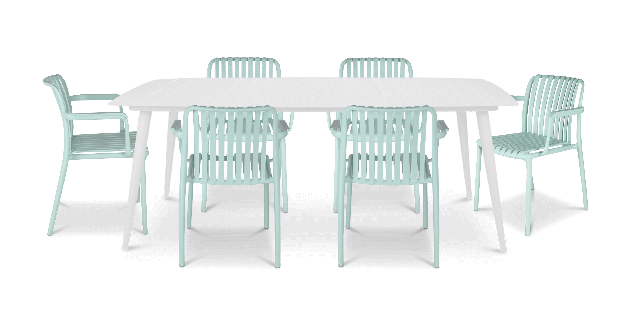 Amalfi Rectangle 7-Piece Outdoor Dining Set with UV-Resistant Plastic Chairs in Arctic White – Perfect for Patio, Garden, and Poolside Entertaining
