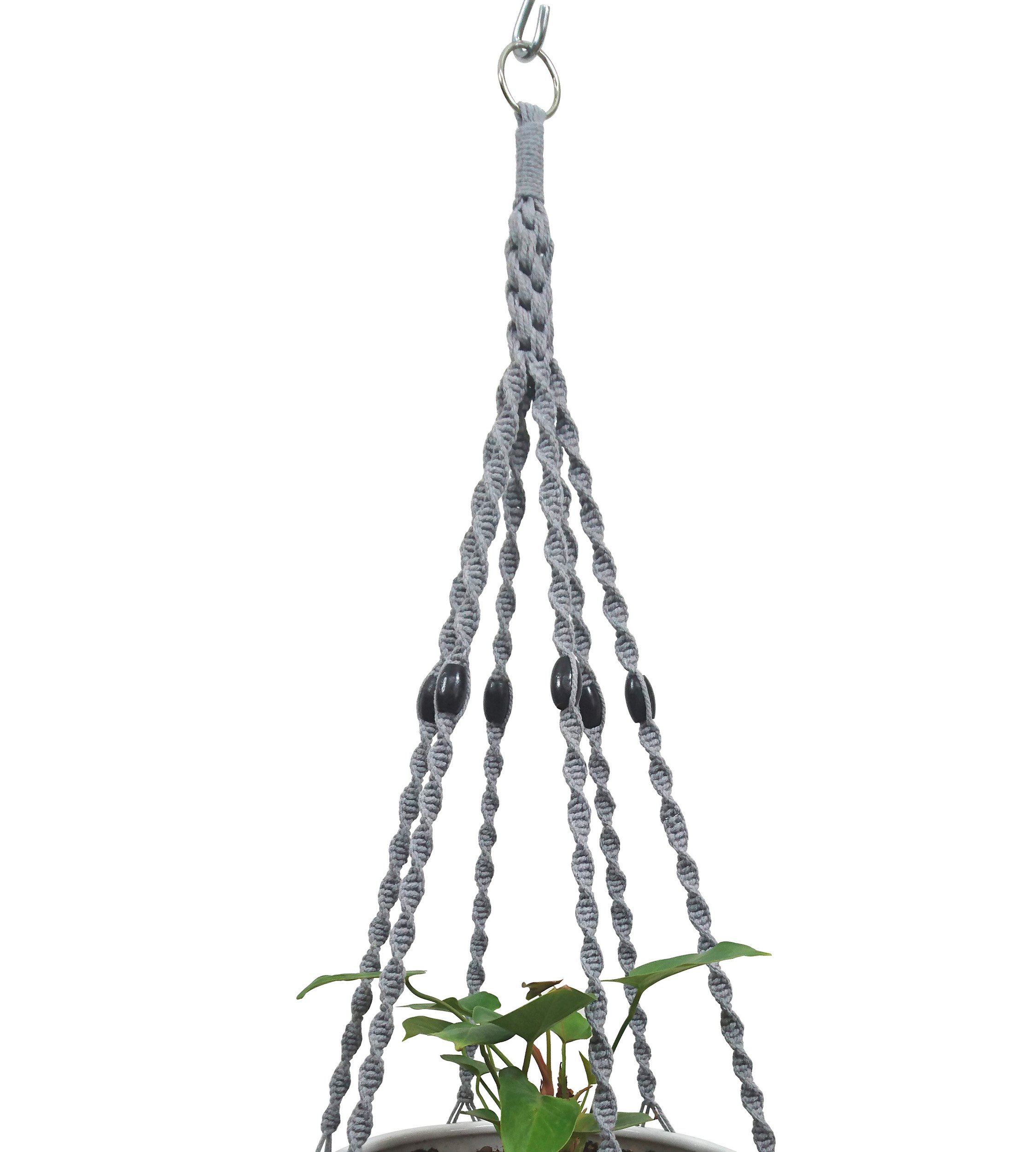 6-Leg Macrame Plant Hanger - 51 Inch Gray Cotton Hanging Basket Holder with Metal Ring for Indoor Plants | Boho Home Decor for Living Room, Bedroom, Porch & Patio