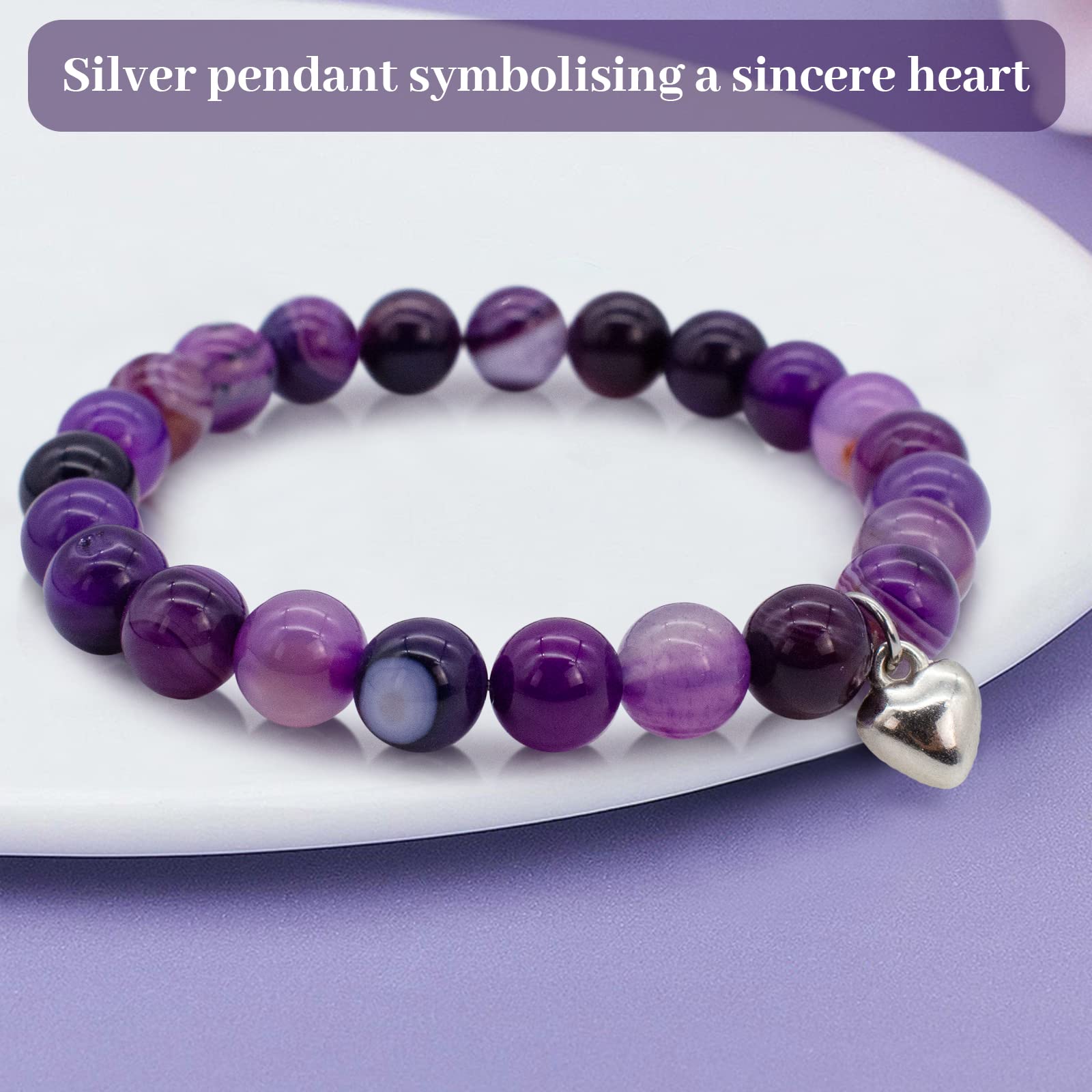 XIACIBDUS 8mm Natural Stone Anxiety Relief Bracelet - Purple Agate Healing Crystal Chakra Bracelet for Women & Men, Gift Box Included | Meditation, Stress Relief, Mother's Day Gift