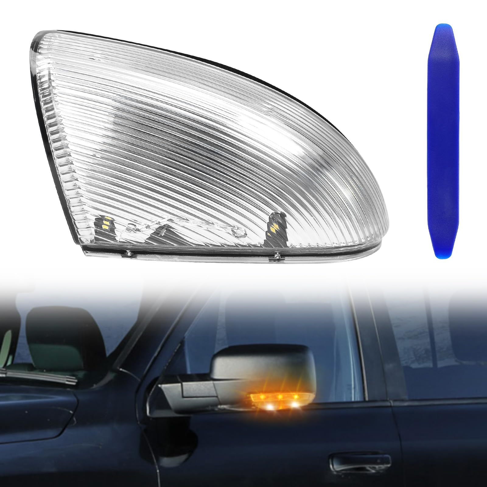 LED Puddle Light Mirror Turn Signal Light - Left Driver Side for 2009-2018 Dodge Ram 1500/2500 (Amber+White) | 68064949AA Replacement | Enhanced Night Visibility & Safety Lighting for Parking & Entry Areas