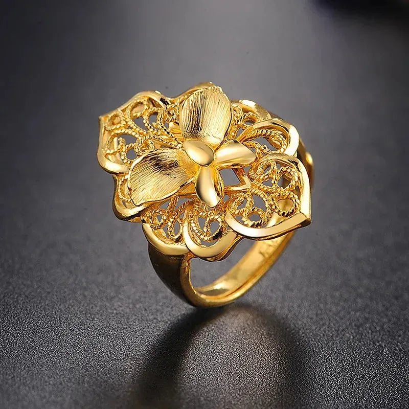 2023 New 24K Pure Yellow Gold Flower Charm Jewelry for Women - Romantic Wedding & Anniversary Gift - Elegant Fine Jewelry for Brides, Valentines Day & Special Occasions