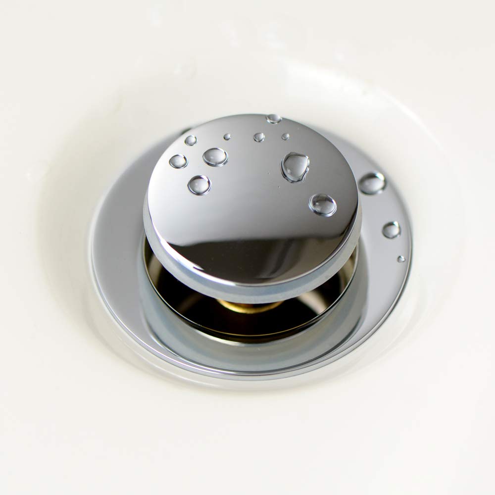 Purelux Chrome Bathroom Sink Drain Stopper with Overflow - Pop Up Drain Assembly for Vanity Sinks | Perfect for Bathroom Renovation & Modern Home Decor