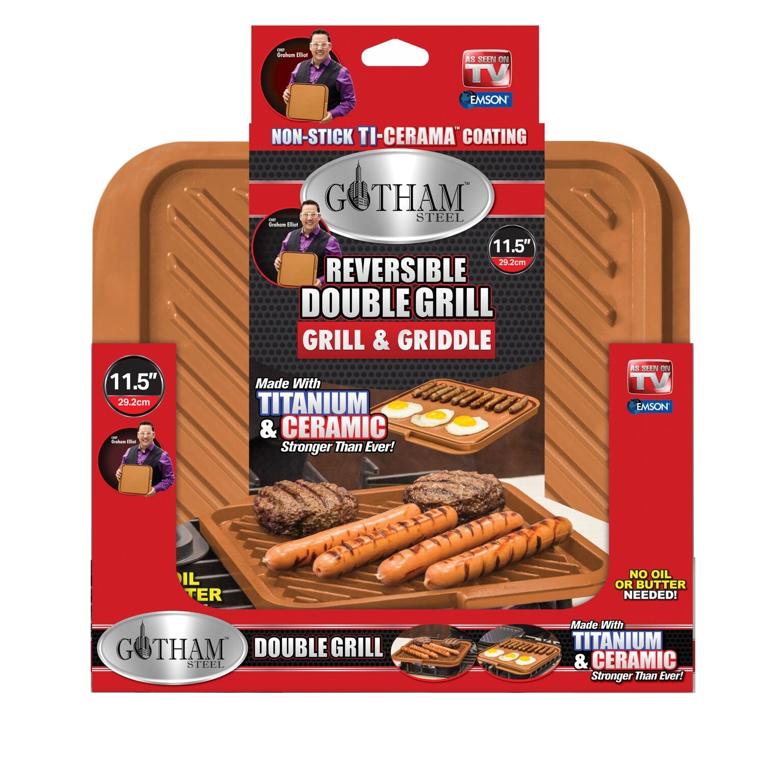 GOTHAM STEEL Nonstick Reversible Grill Griddle Pan - Ti-Cerama Coated Double Sided BBQ Griddle for Indoor & Outdoor Cooking - Perfect for Burgers, Steaks, Pancakes & More - As Seen on TV