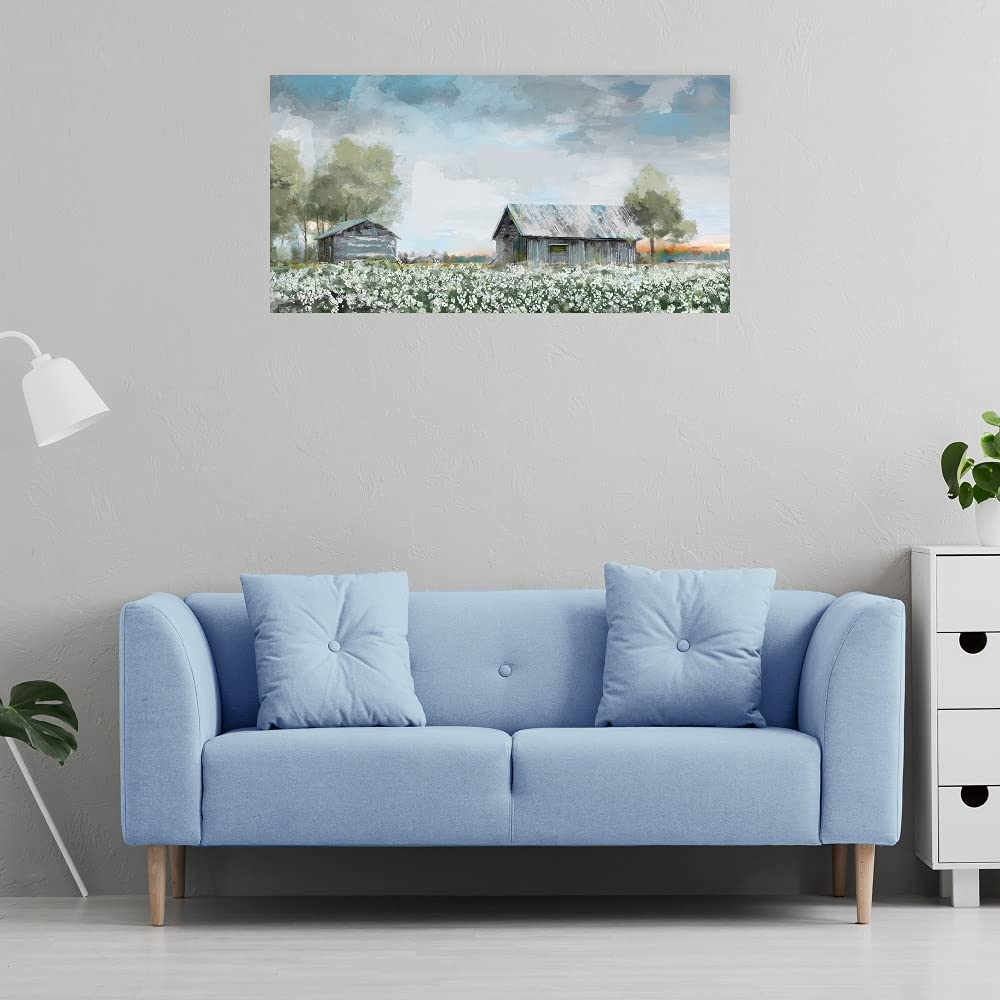 Blue Barn Fine Art Canvas Wall Decor - Hand Painted by Artist Studio Arts - Ready to Hang 40x21 Inches - Perfect for Living Room, Bedroom, Office & More - Farmhouse & Rustic Home Decor
