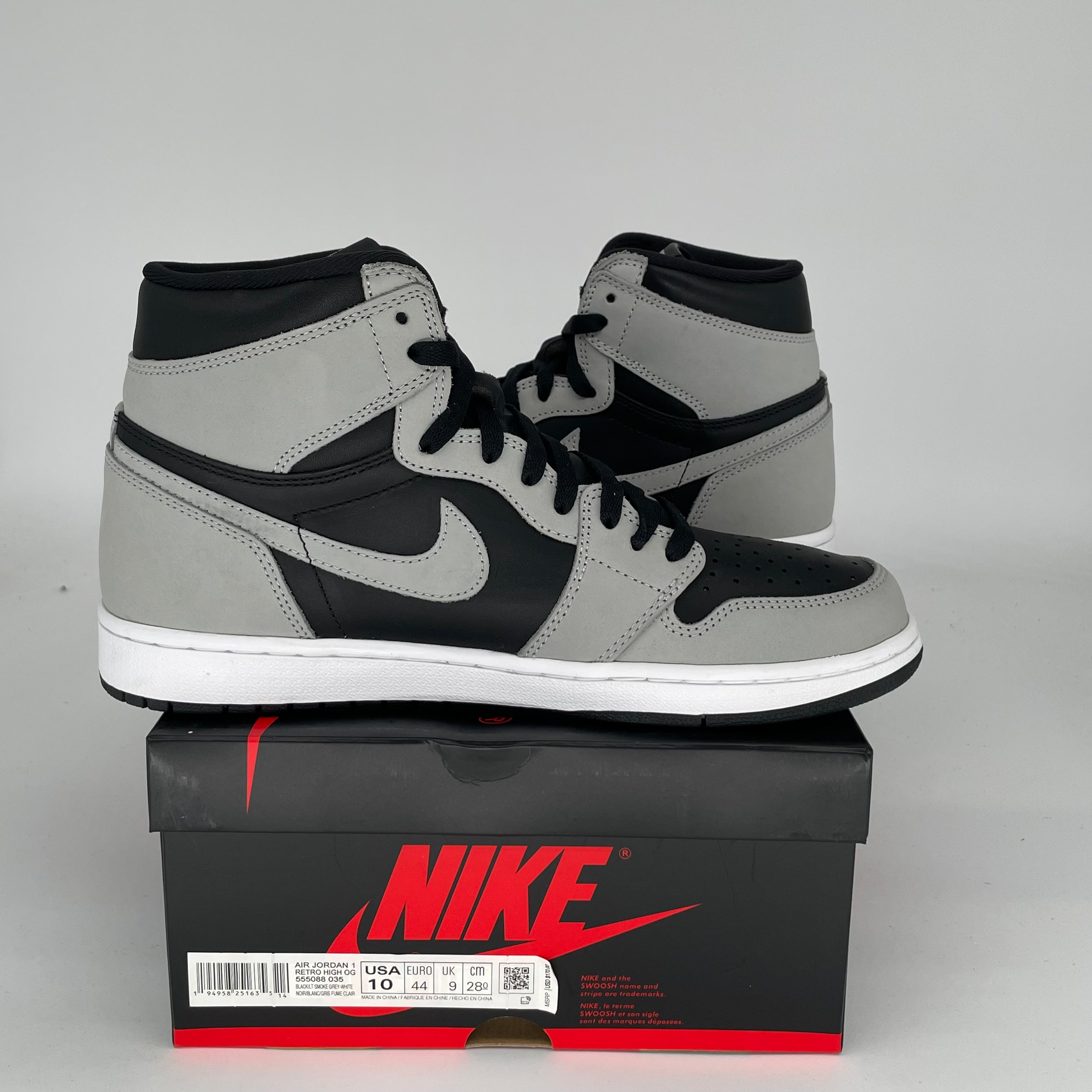 AIR JORDAN 1 SHADOW 2.0 Men's Basketball Shoes Size 10 - Black/Gray (555088-035) | Retro Sneakers for Streetwear & Casual Outfits