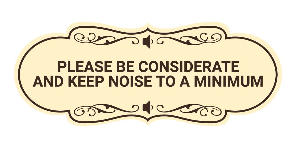 Designer 'Please Be Considerate and Keep Noise to a Minimum' Sign - Elegant Ivory/Dark Brown Small Wall Decor for Office, Library, or Quiet Spaces