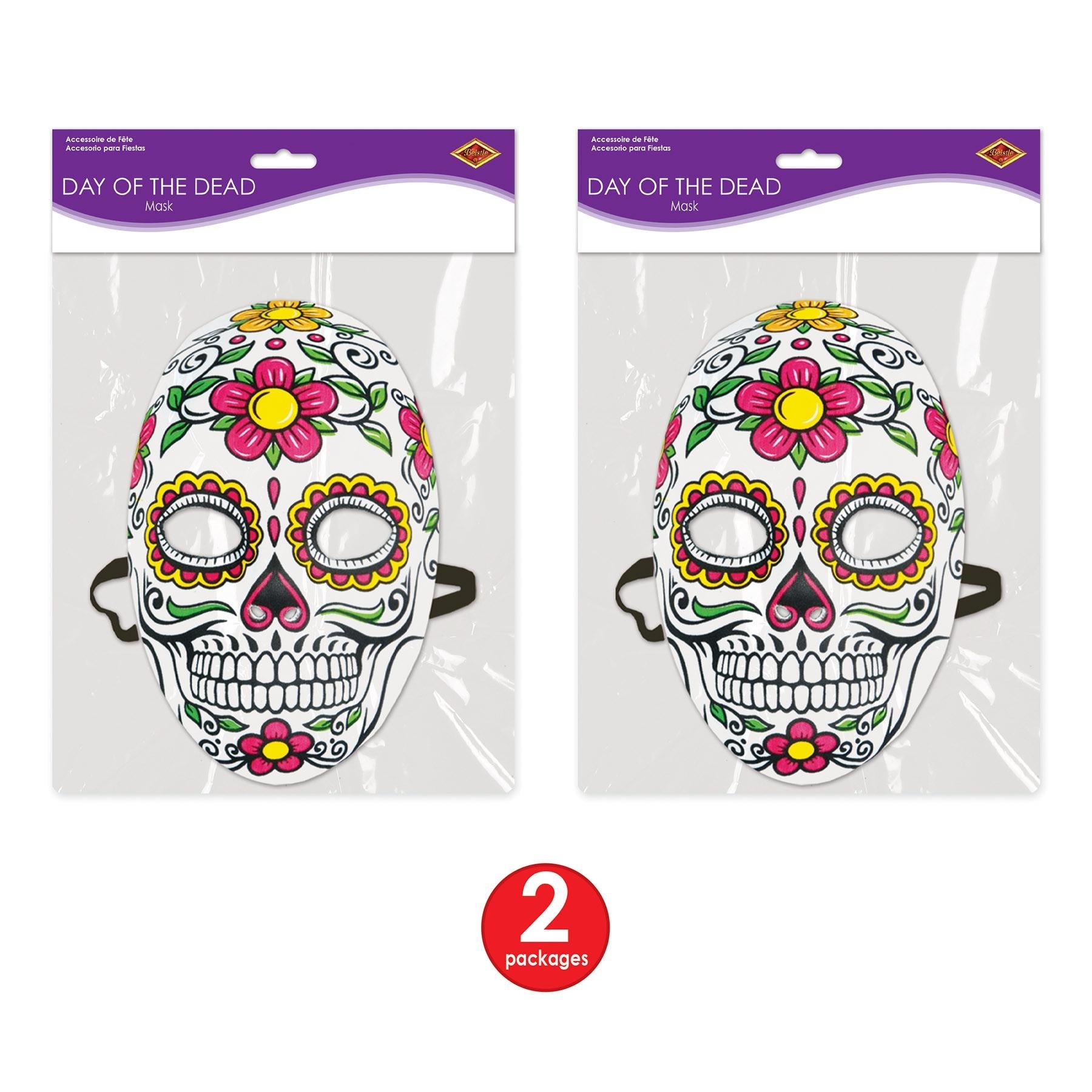 12 Pack Beistle Day of the Dead Masks - Colorful Sugar Skull Face Masks for Halloween, Dia de los Muertos Party, Costume & Festive Celebrations